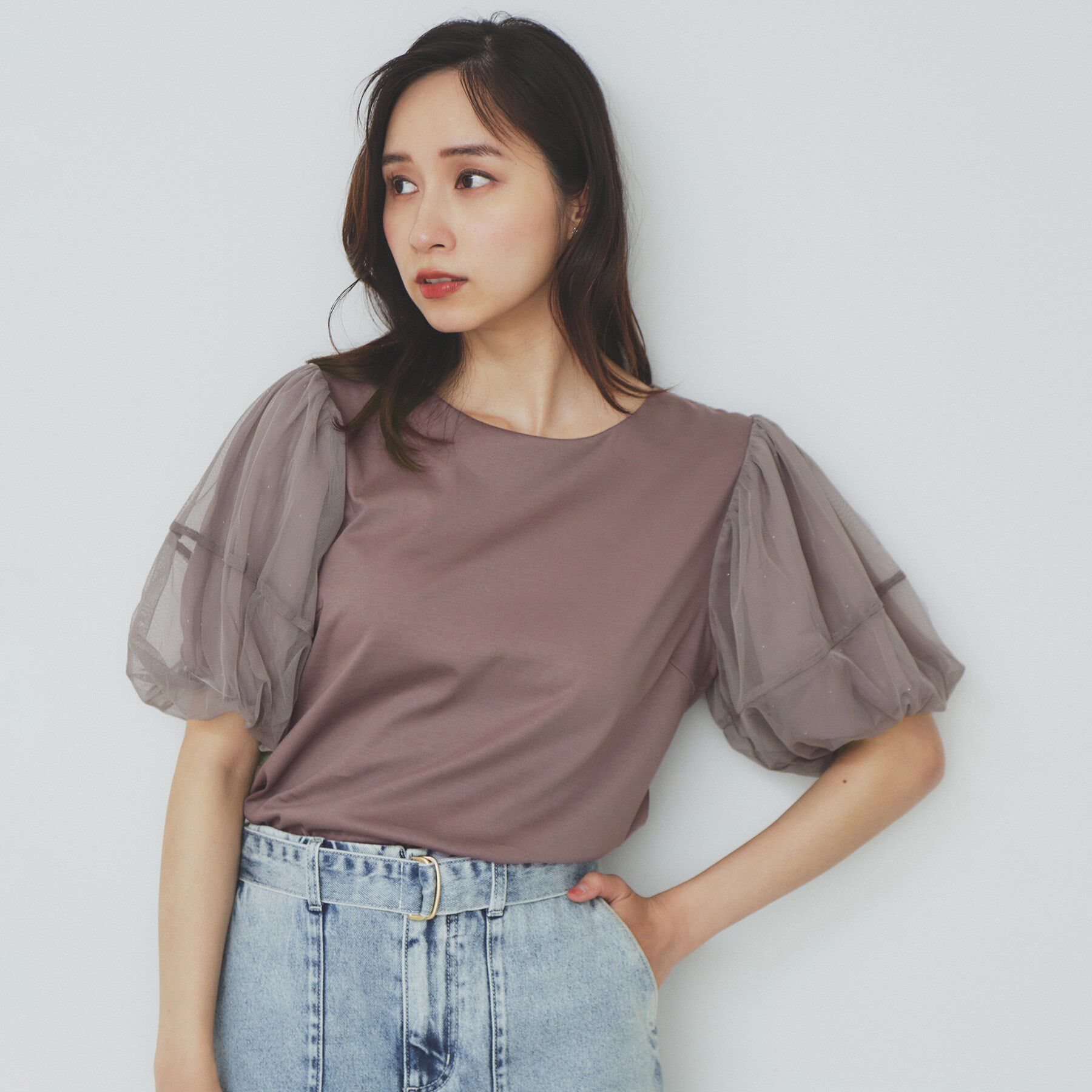 index「チュールドッキングバルーントップス【洗濯機洗い可／接触冷感】」|Tシャツ・カットソー|トープ(054)