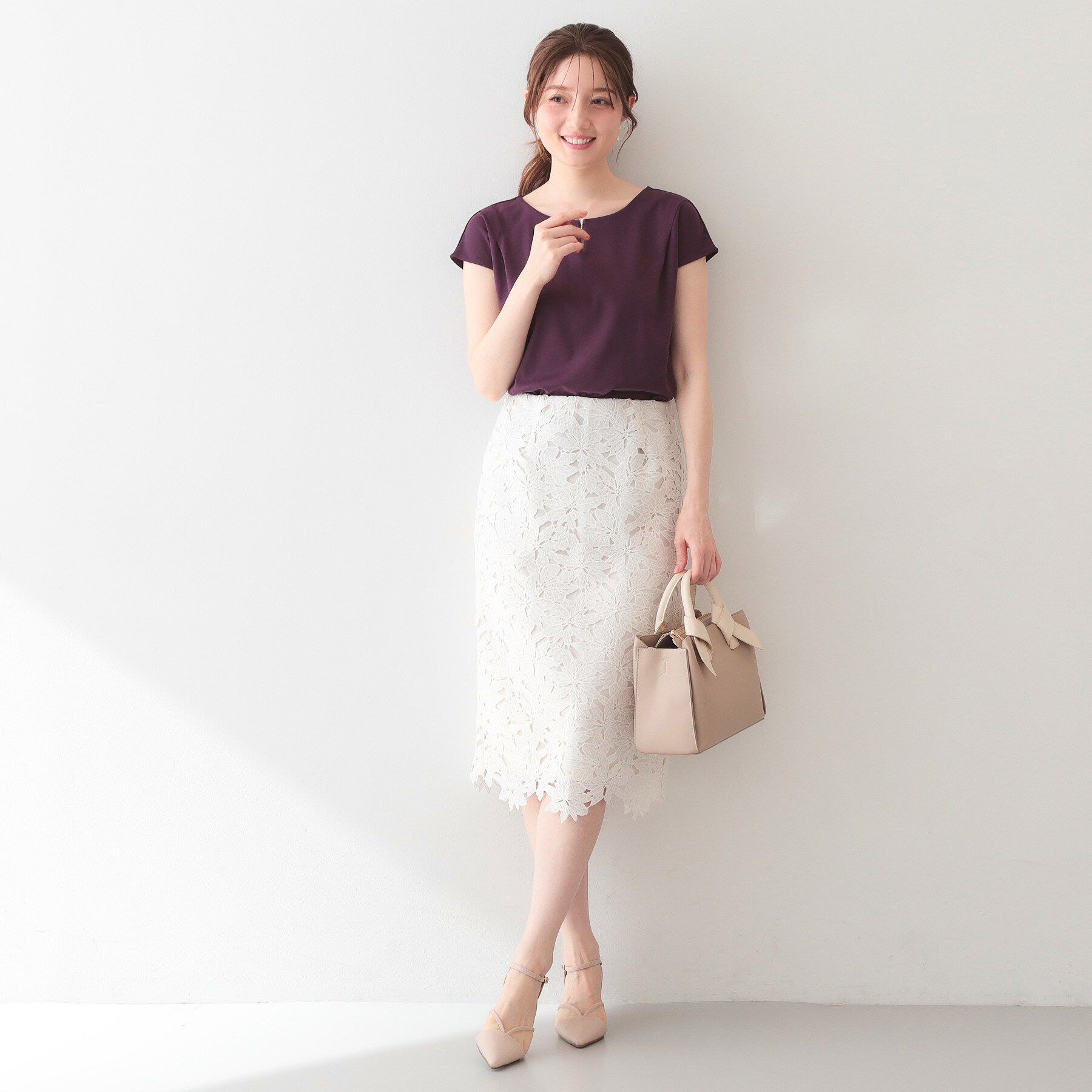 index「【接触冷感】ビジューキーネックフレンチトップス《UVケア／洗濯機OK／XS～3L／8col》」|Tシャツ・カットソー|