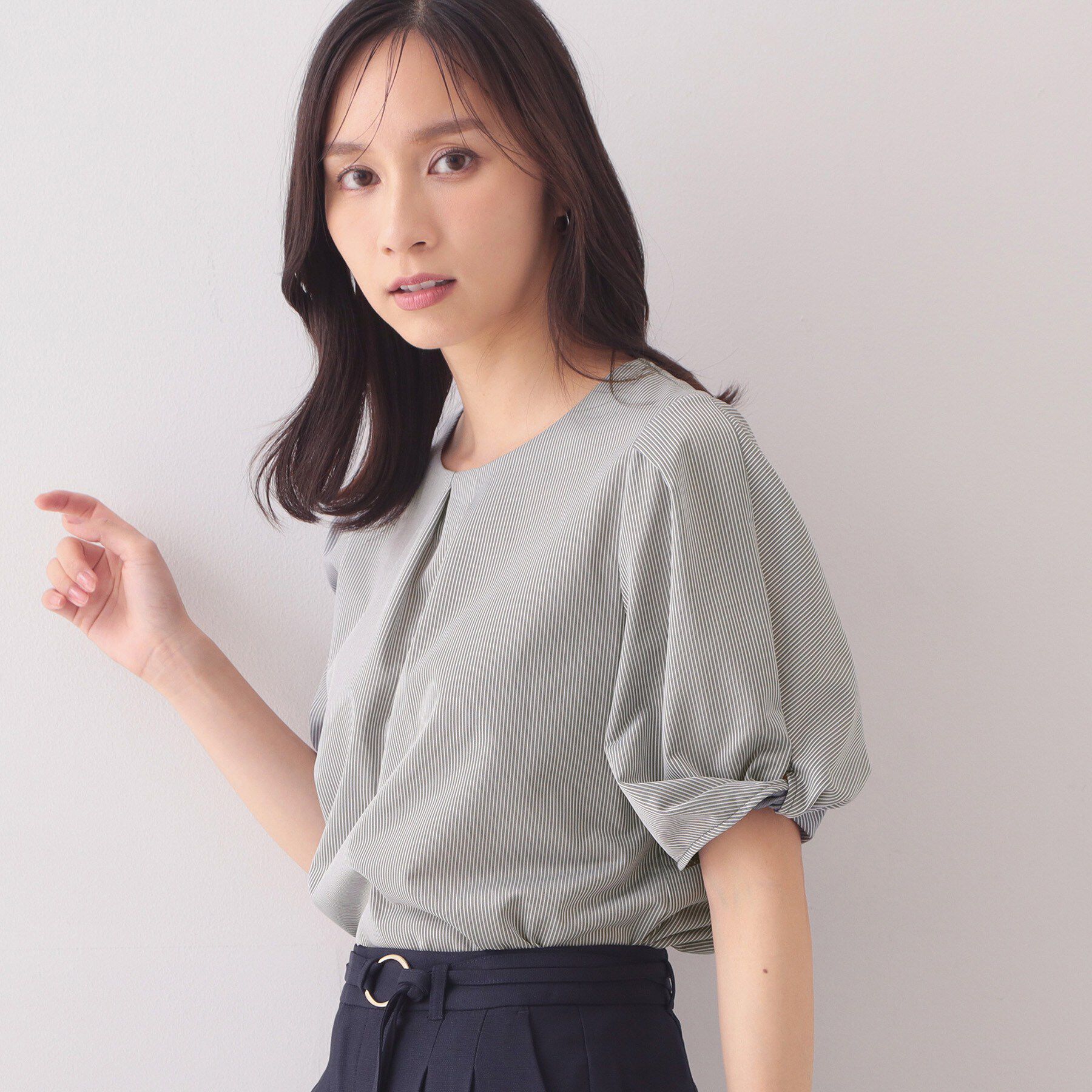 index「【吸水速乾】ストライプ調デザインスリーブトップス《洗濯機OK》」|Tシャツ・カットソー|