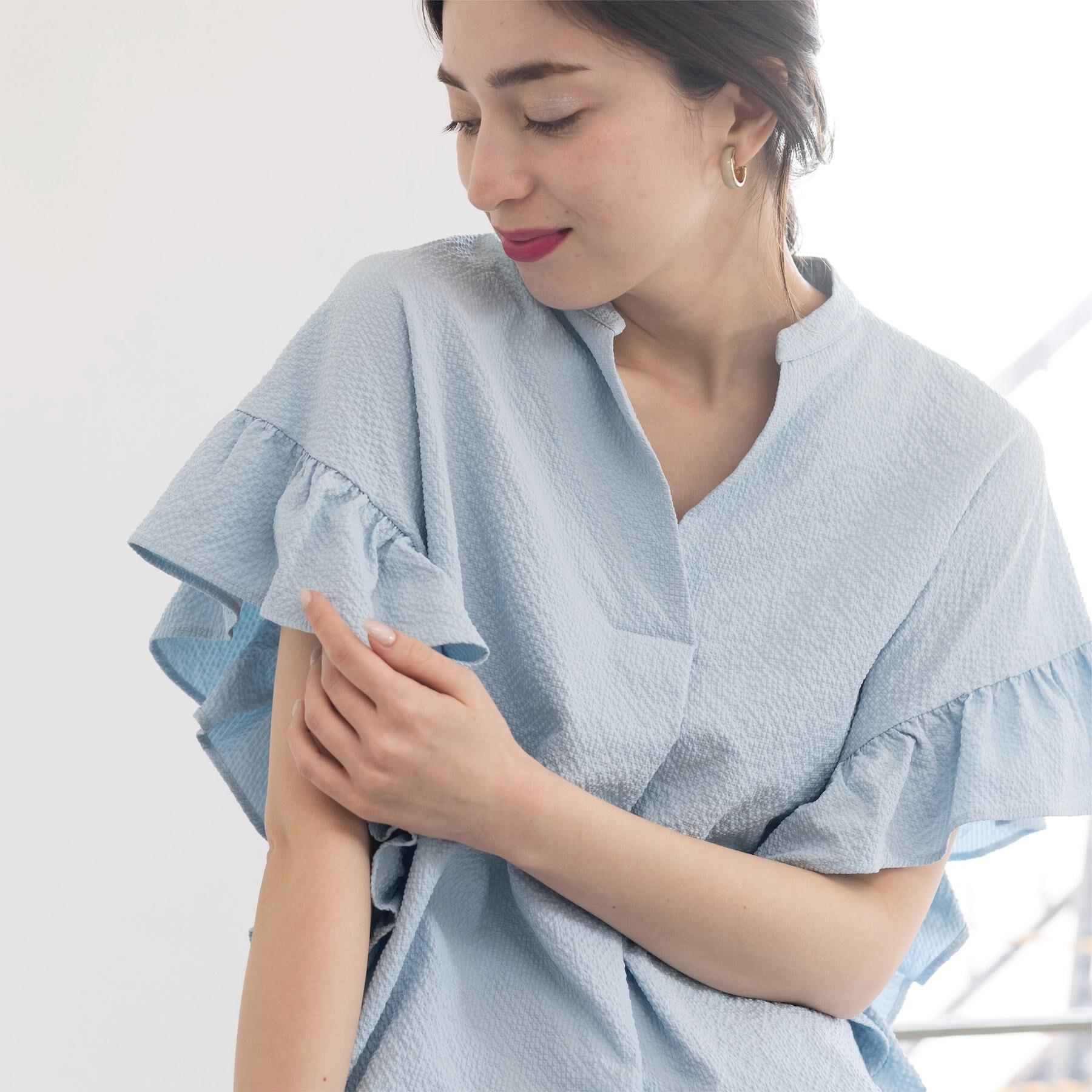 OPAQUE.CLIP「【UV】フリルスキッパーブラウス《洗濯機OK》」|シャツ・ブラウス|