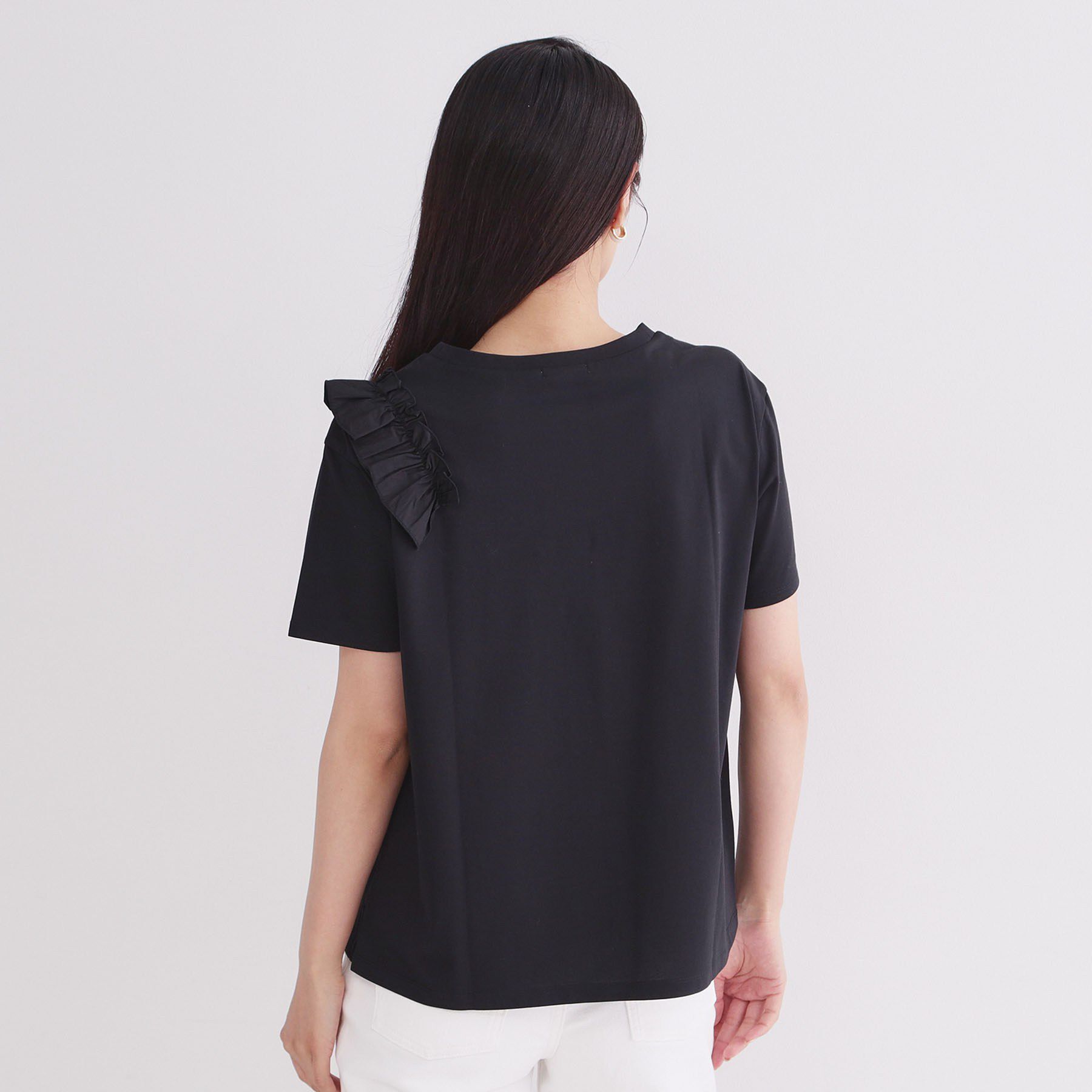 OPAQUE.CLIP「【UV／接触冷感】フリルショルダーカットソー《洗濯機OK》」|Tシャツ・カットソー|