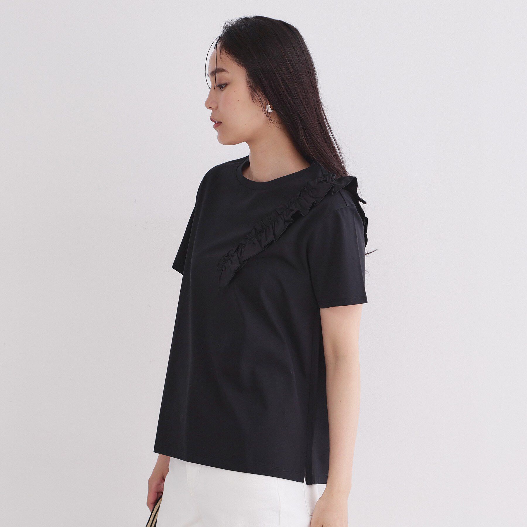 OPAQUE.CLIP「【UV／接触冷感】フリルショルダーカットソー《洗濯機OK》」|Tシャツ・カットソー|