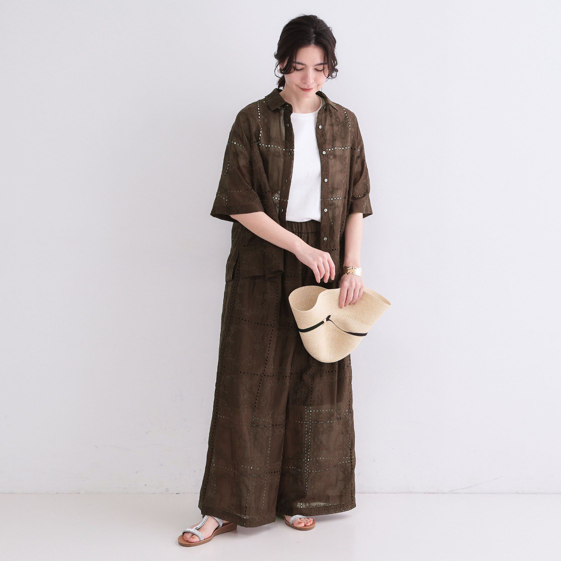 OPAQUE.CLIP「刺繍ハーフスリーブシャツ／セットアップ対応可【洗濯機OK】」|シャツ・ブラウス|