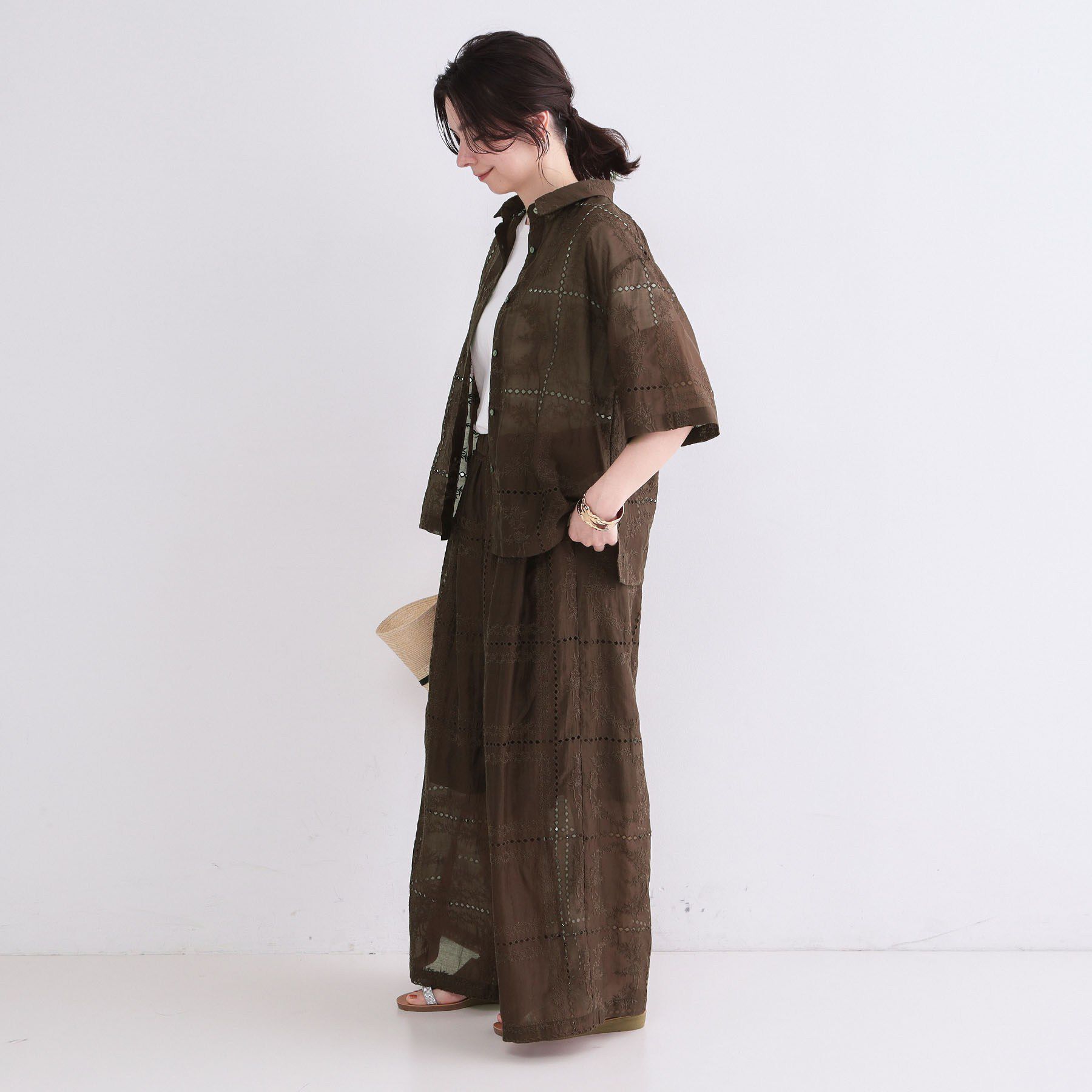 OPAQUE.CLIP「刺繍ハーフスリーブシャツ／セットアップ対応可【洗濯機OK】」|シャツ・ブラウス|