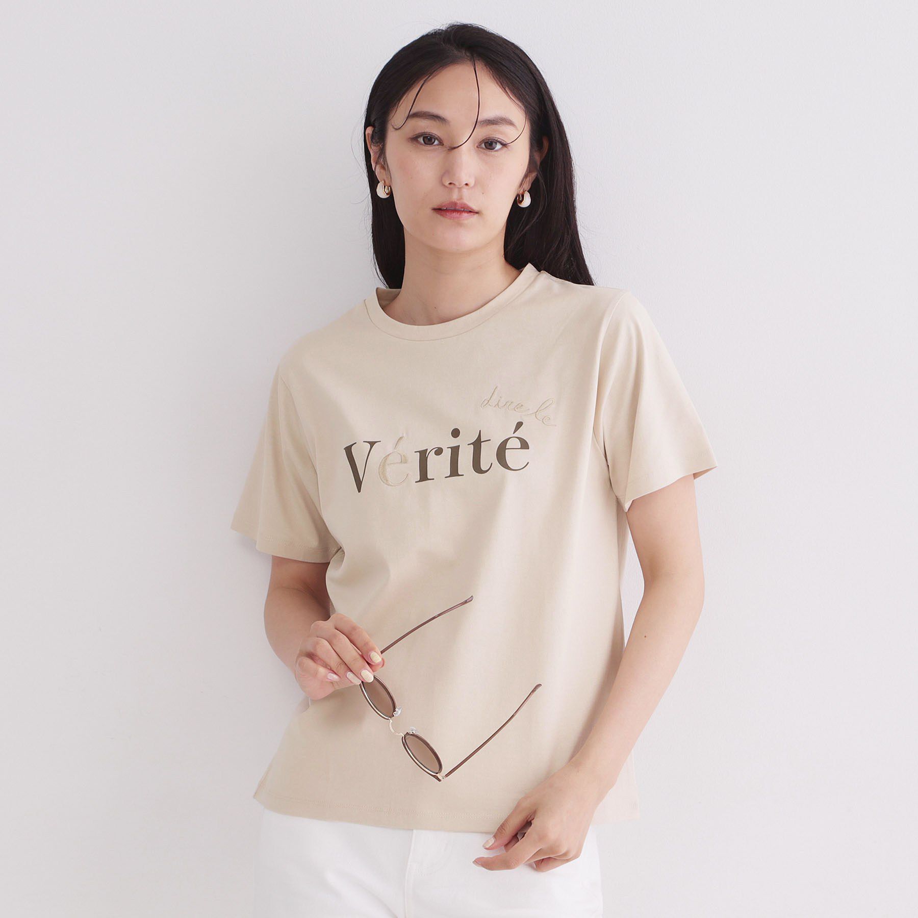 OPAQUE.CLIP「ロゴプリント刺繍アソートTシャツ【洗濯機OK】」|Tシャツ・カットソー|ライトベージュ(05