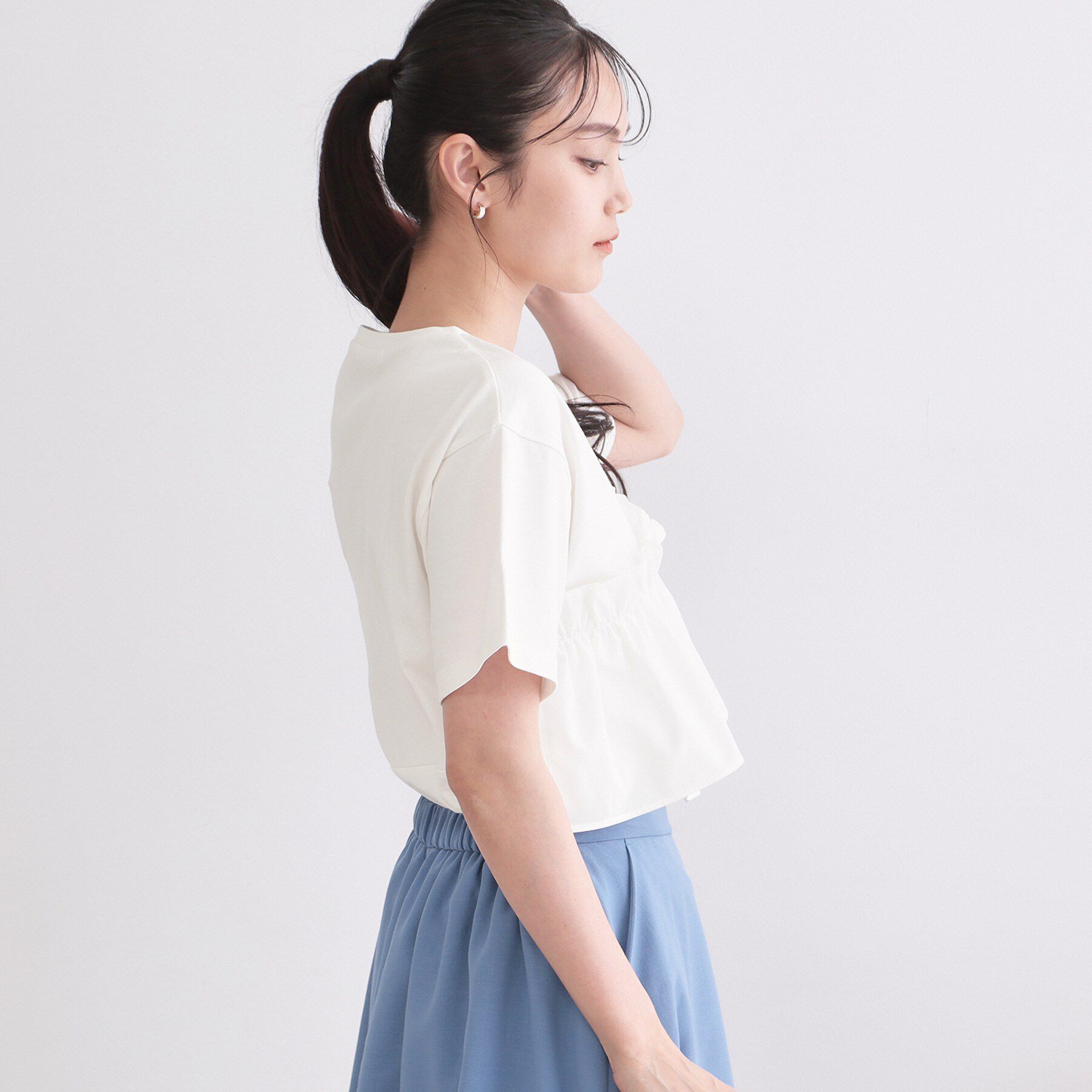 OPAQUE.CLIP「【接触冷感】アシメフリルドッキングカットソー《洗濯機OK》」|Tシャツ・カットソー|