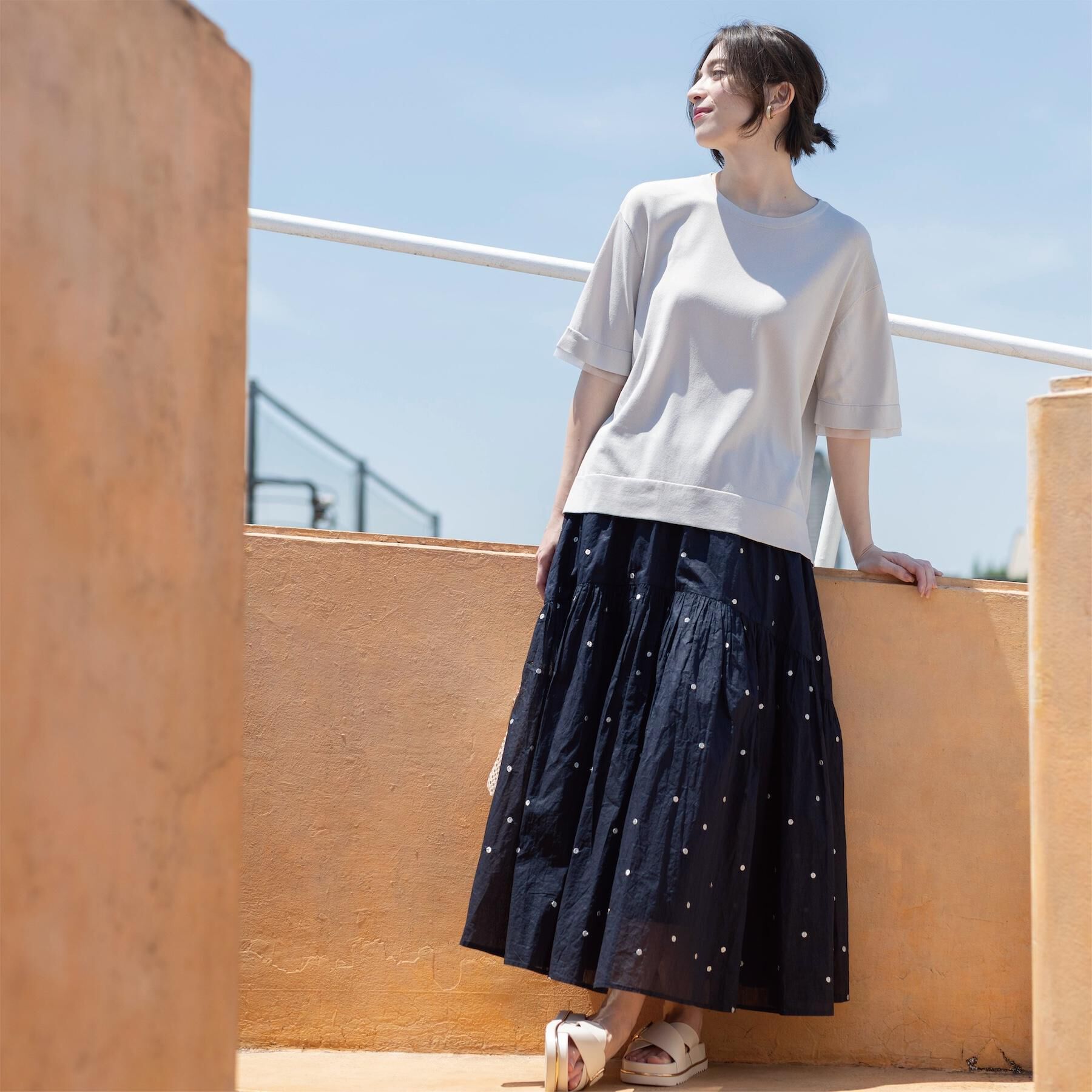 OPAQUE.CLIP「【UV／接触冷感／抗ピル】シアー＆レイヤード風さらりニット《洗濯機OK》」|ニット・セーター|