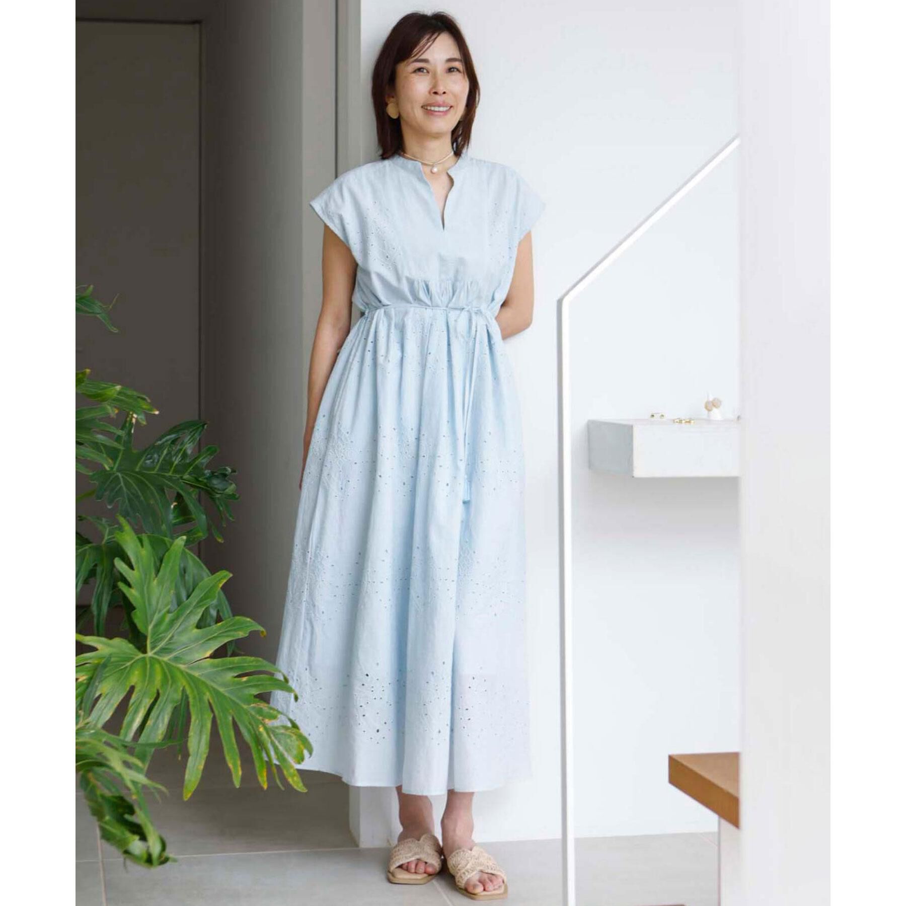 OPAQUE.CLIP「アイレットレース刺繍ワンピース【洗える】」|ワンピース|
