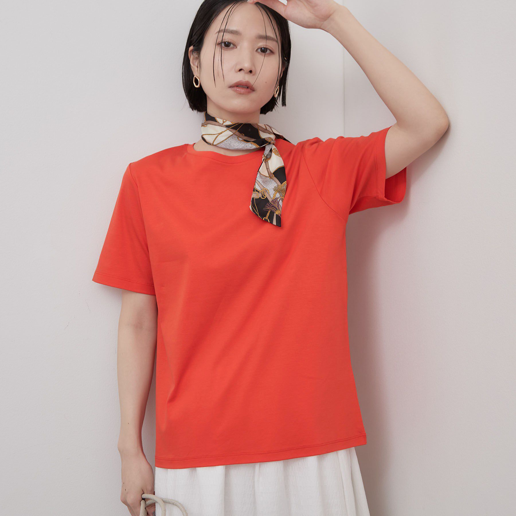 OPAQUE.CLIP「ベーシックTシャツ／オーガニックコットン混【洗濯機OK】」|Tシャツ・カットソー|オレンジ(067)
