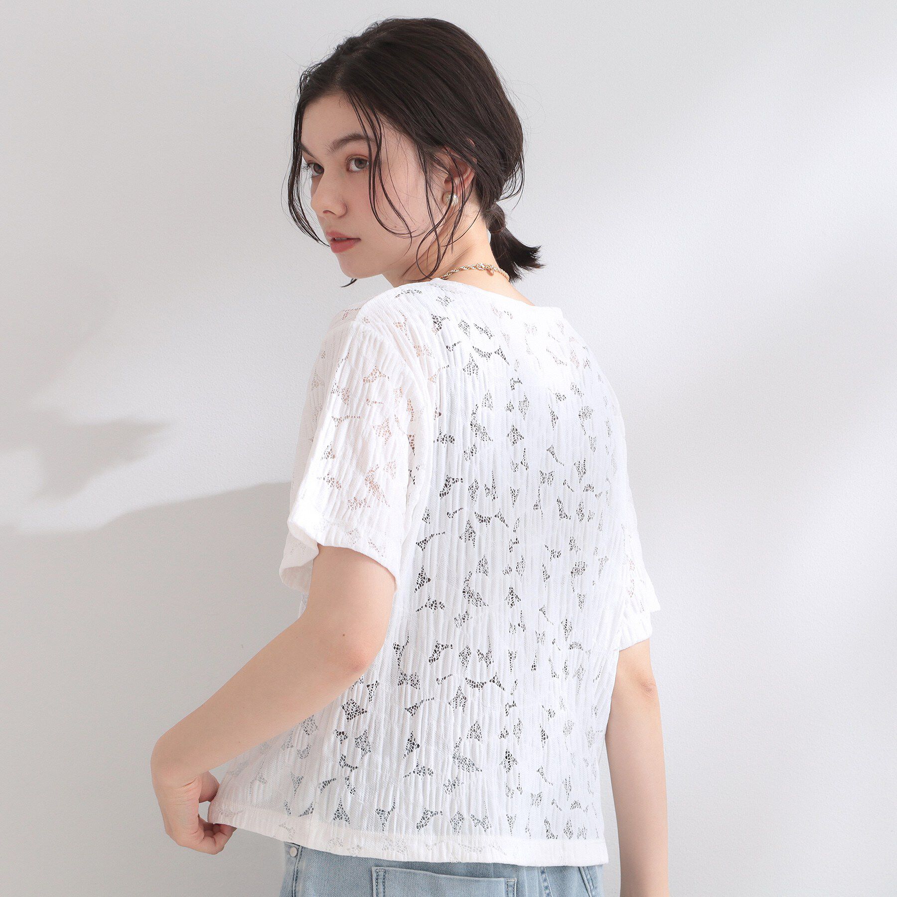 OPAQUE.CLIP「レースジャカードカットソー【洗濯機OK】」|Tシャツ・カットソー|