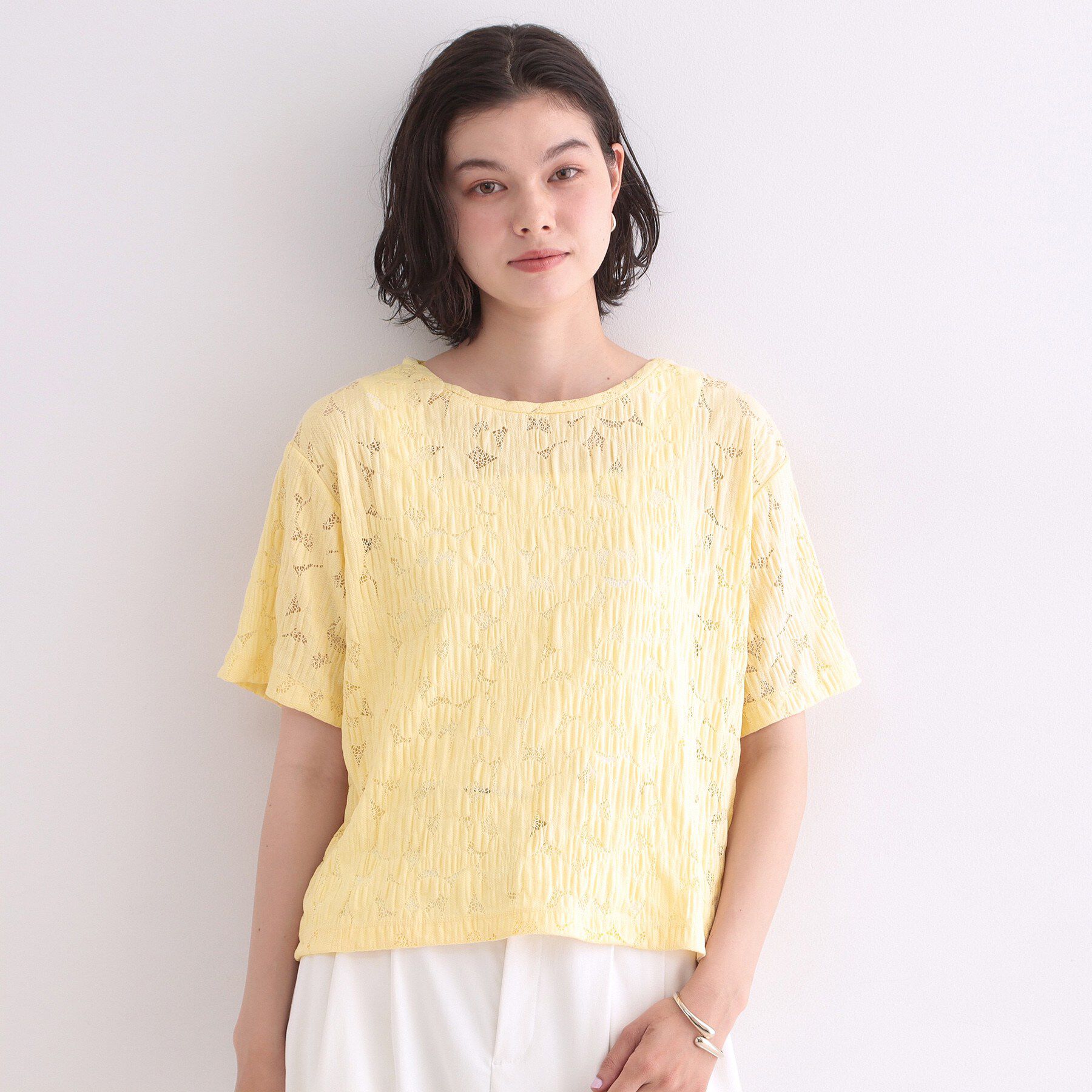 OPAQUE.CLIP「レースジャカードカットソー【洗濯機OK】」|Tシャツ・カットソー|