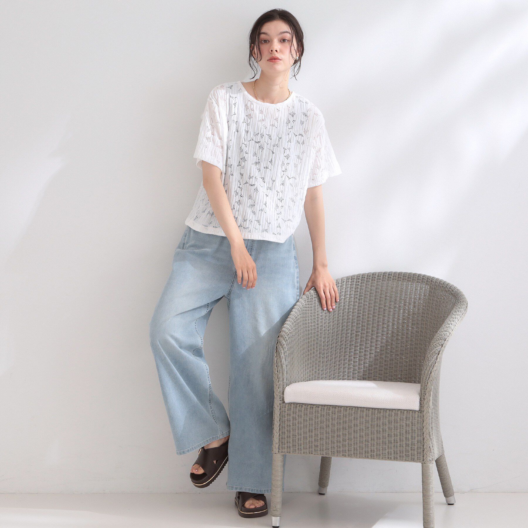 OPAQUE.CLIP「レースジャカードカットソー【洗濯機OK】」|Tシャツ・カットソー|