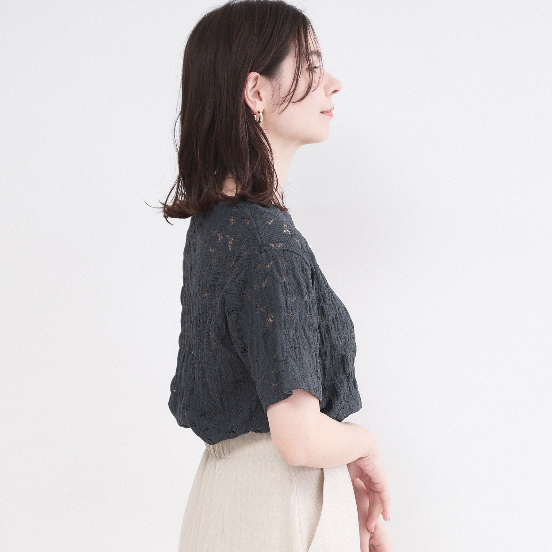 OPAQUE.CLIP「レースジャカードカットソー【洗濯機OK】」|Tシャツ・カットソー|