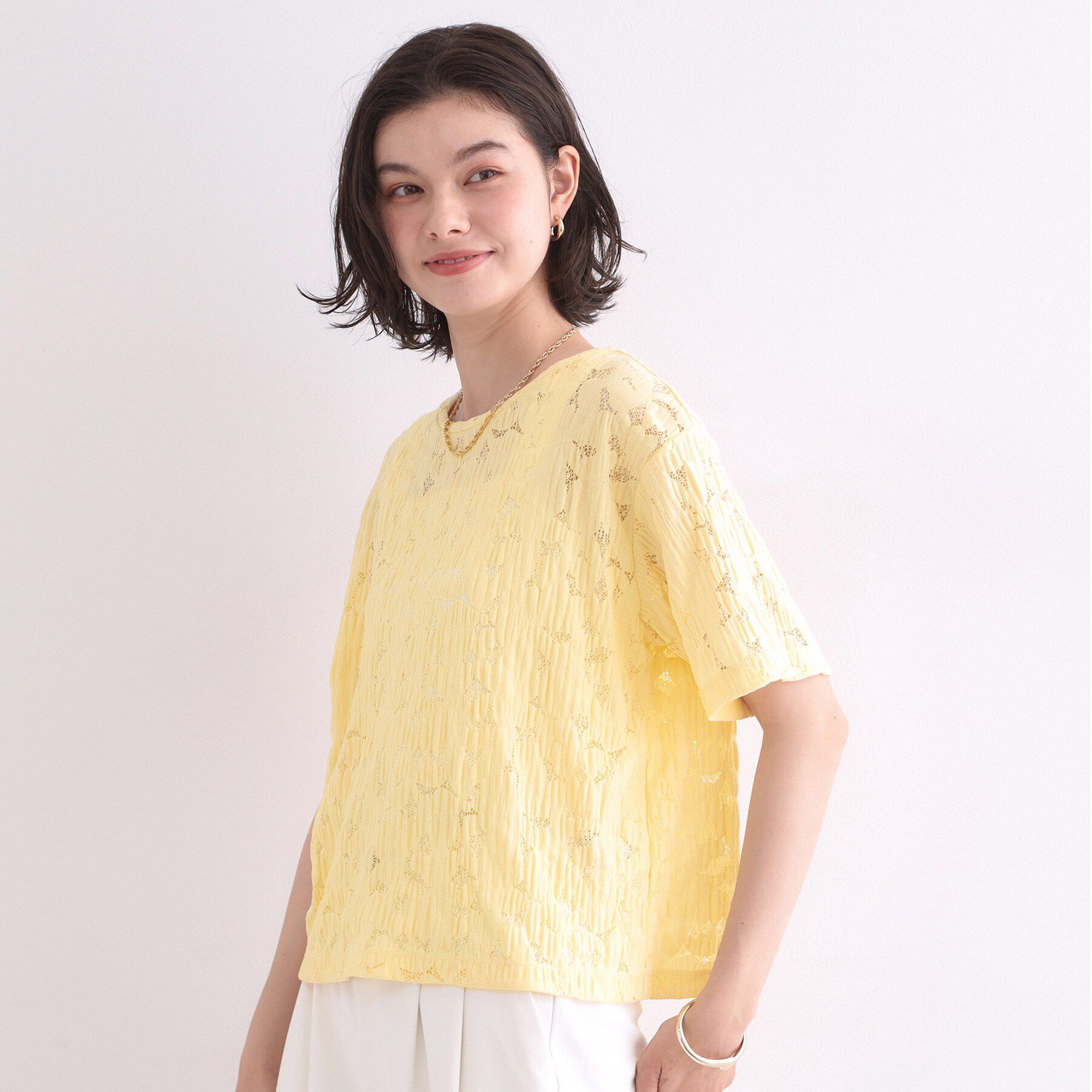 OPAQUE.CLIP「レースジャカードカットソー【洗濯機OK】」|Tシャツ・カットソー|