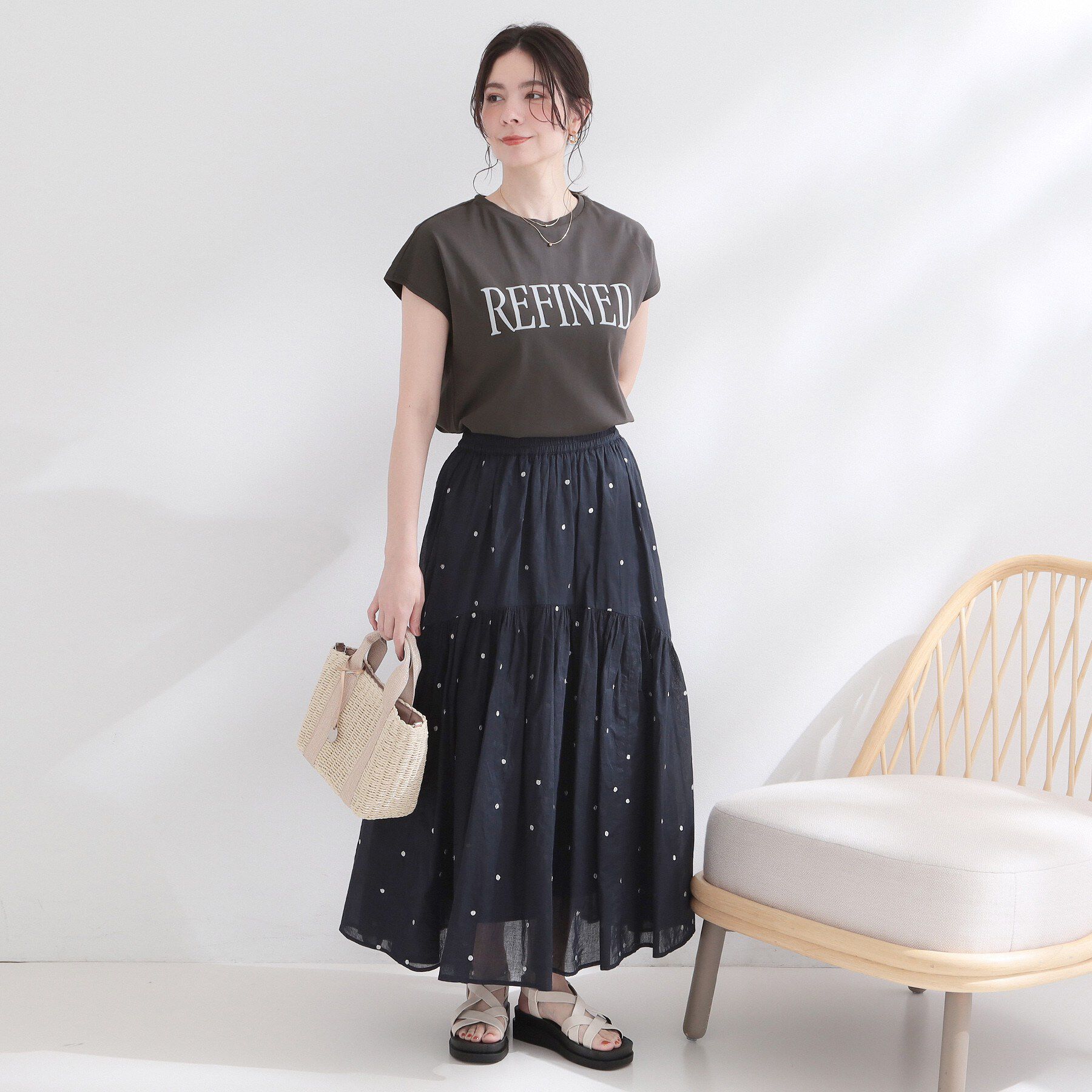 OPAQUE.CLIP「ラメドット刺繍ティアードスカート【洗える】」|スカート|