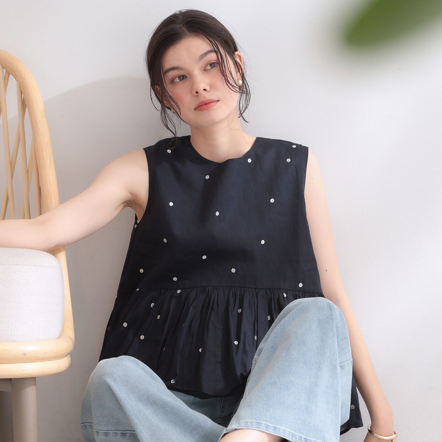 OPAQUE.CLIP「ラメドット刺繍ペプラムブラウス【洗える】」|シャツ・ブラウス|