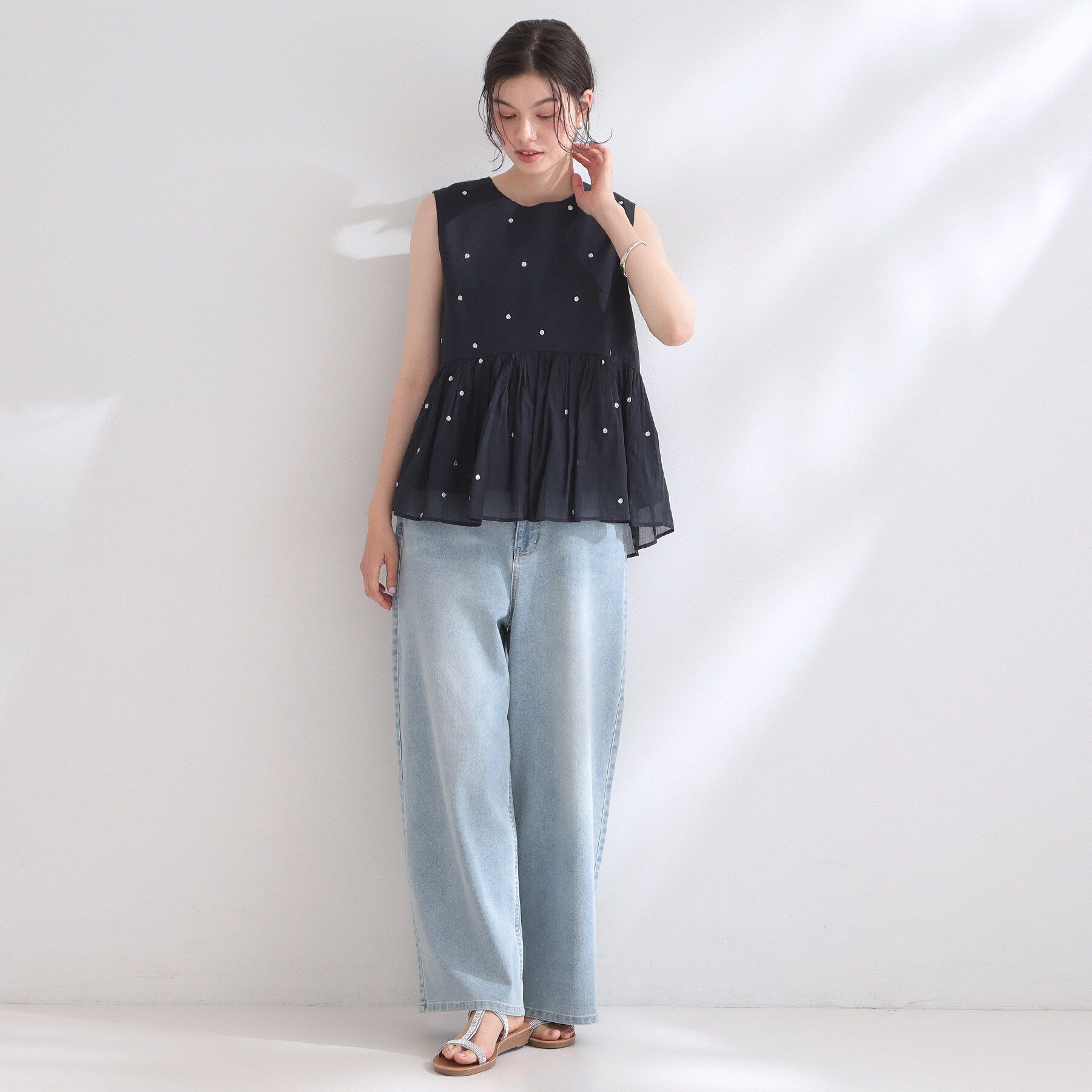 OPAQUE.CLIP「ラメドット刺繍ペプラムブラウス【洗える】」|シャツ・ブラウス|