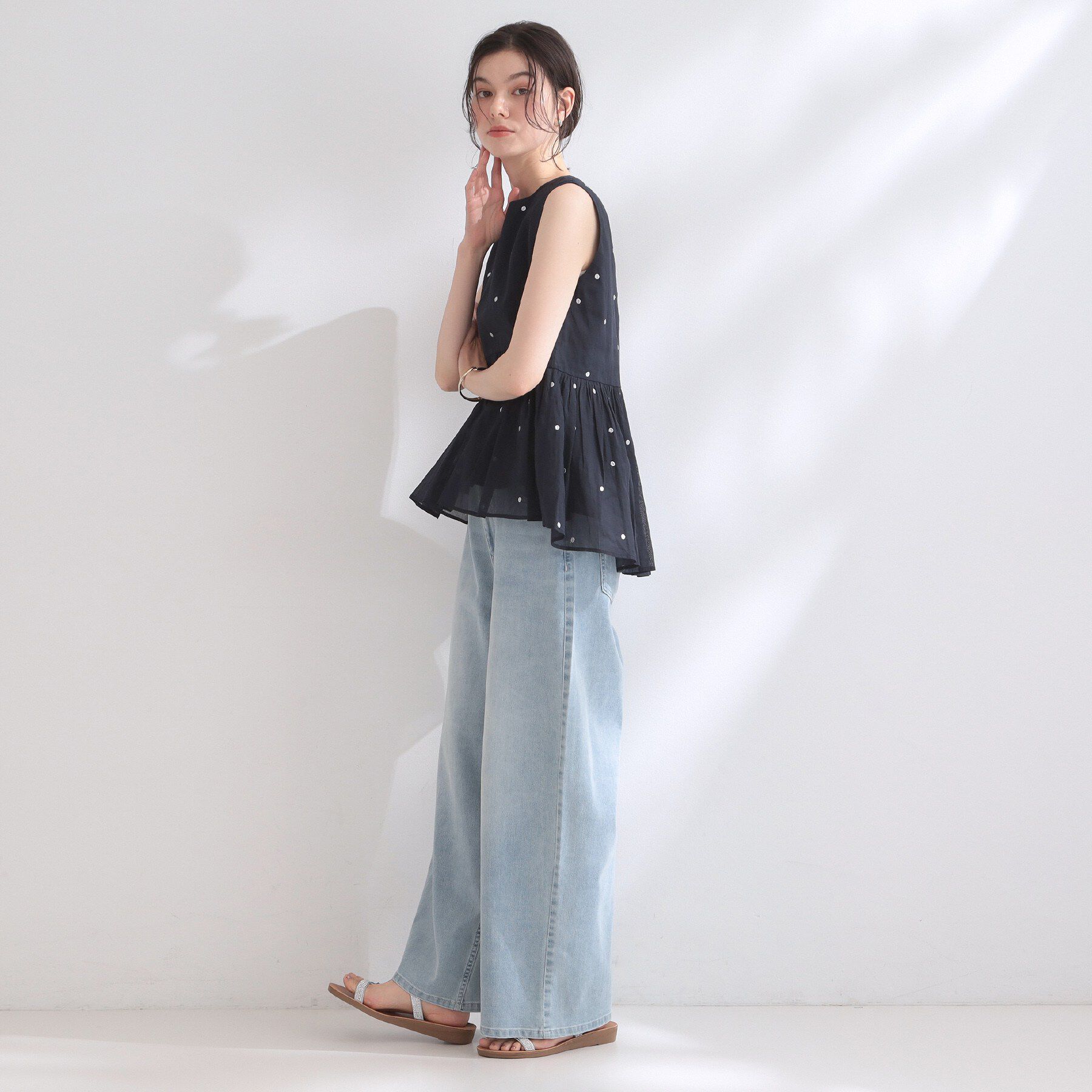 OPAQUE.CLIP「ラメドット刺繍ペプラムブラウス【洗える】」|シャツ・ブラウス|