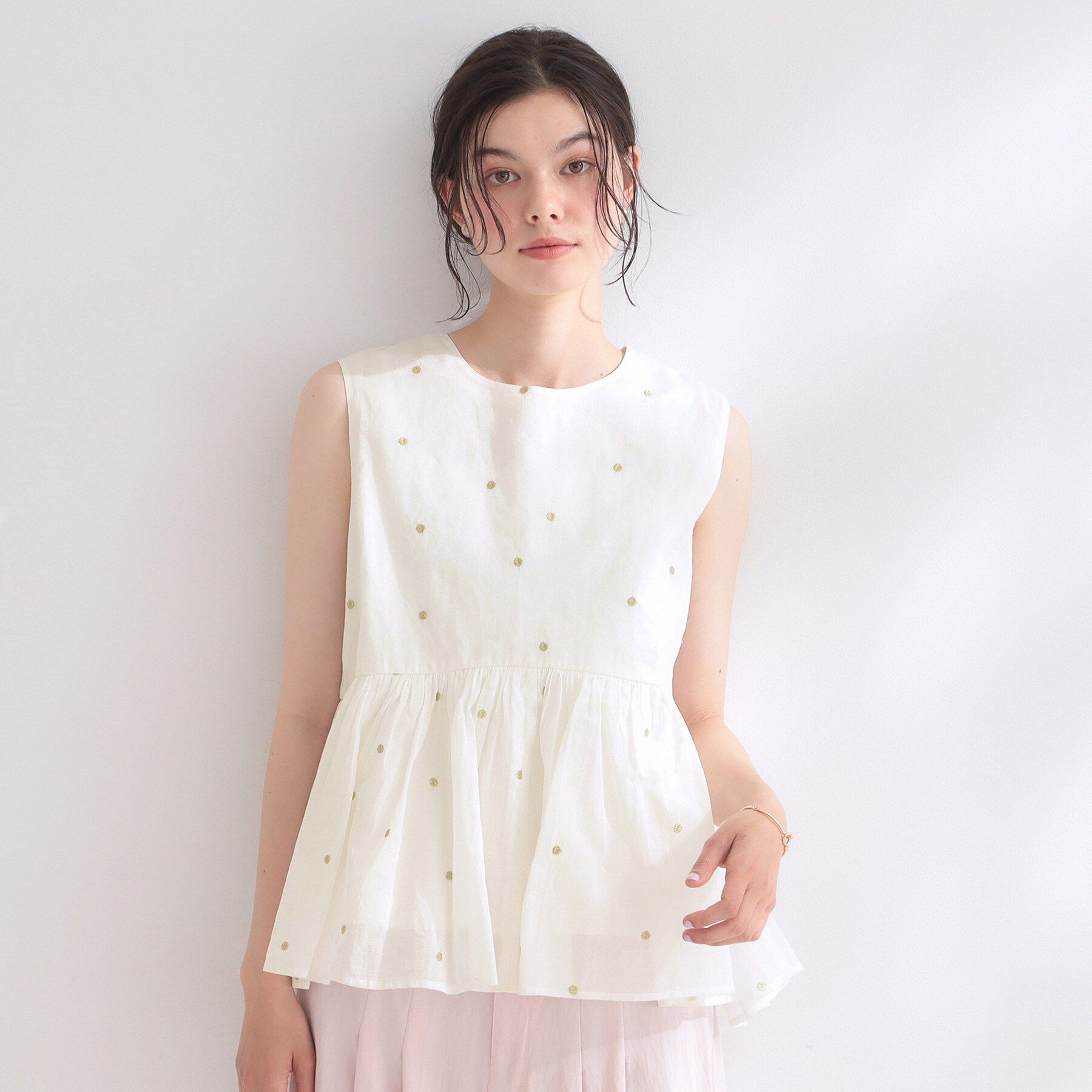 OPAQUE.CLIP「ラメドット刺繍ペプラムブラウス【洗える】」|シャツ・ブラウス|