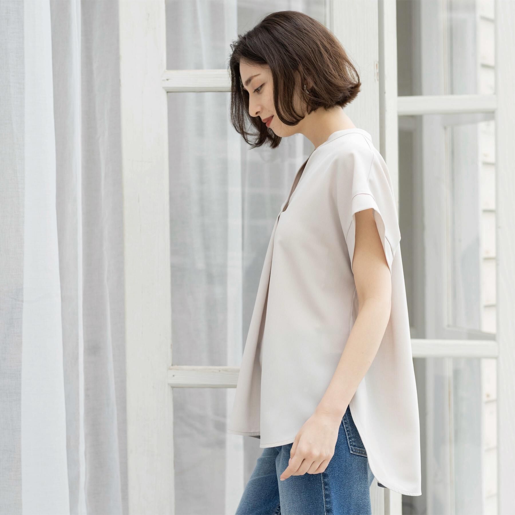 OPAQUE.CLIP「【ストレッチ／防シワ／洗濯機OK】スキッパーブラウス《SS～LL／5col／セットアップ可》」|シャツ・ブラウス|