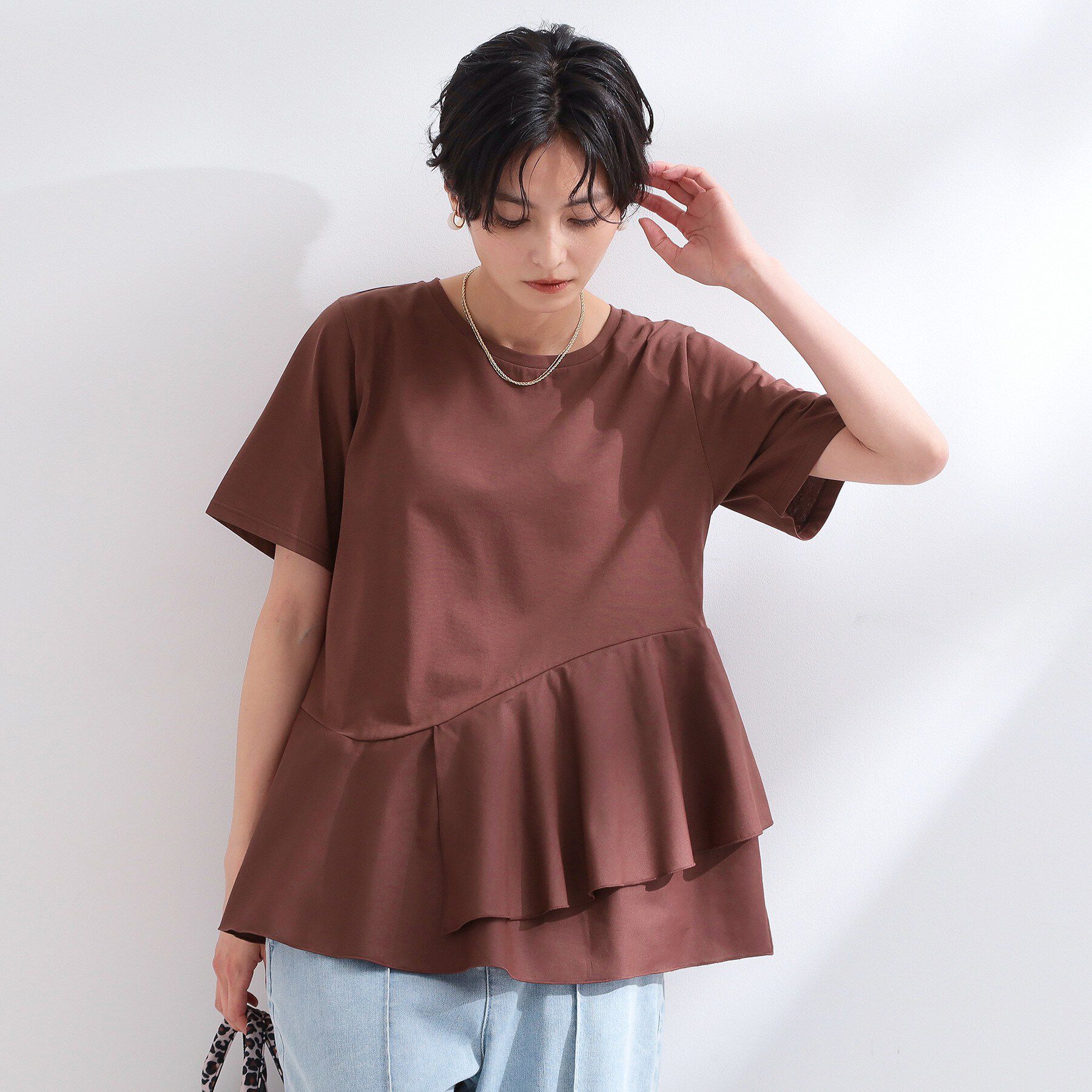 OPAQUE.CLIP「ペプラムドッキングカットソー【洗濯機OK】」|Tシャツ・カットソー|ブラウン(043)