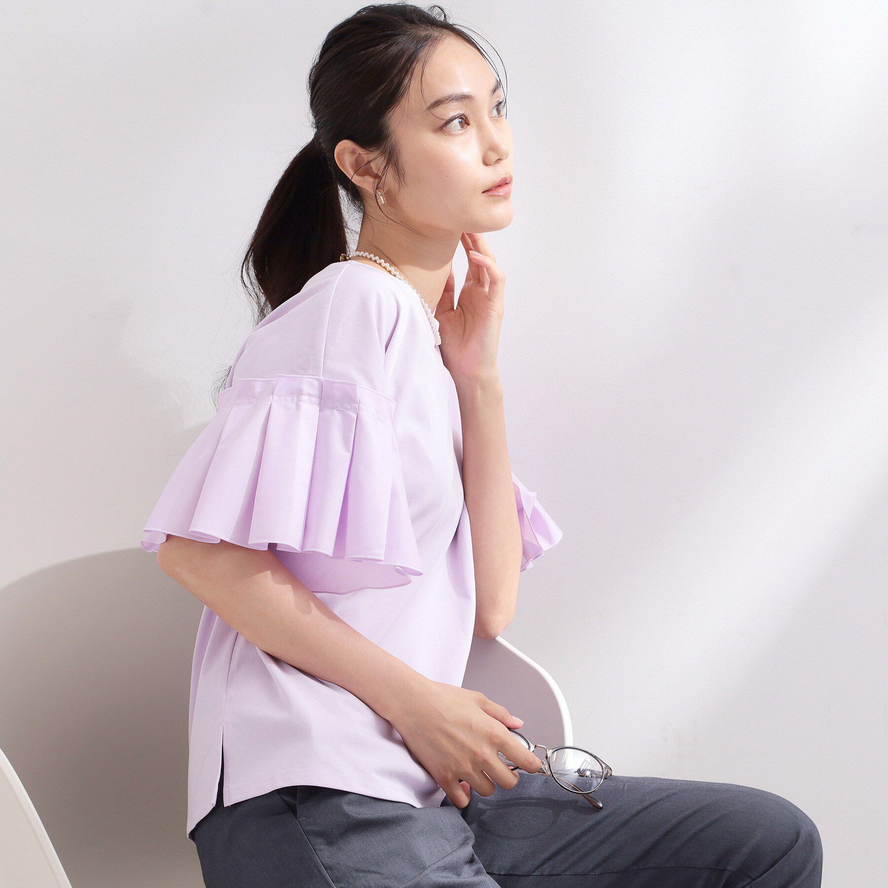 OPAQUE.CLIP「【接触冷感】タックスリーブカットソー《洗濯機OK》」|Tシャツ・カットソー|