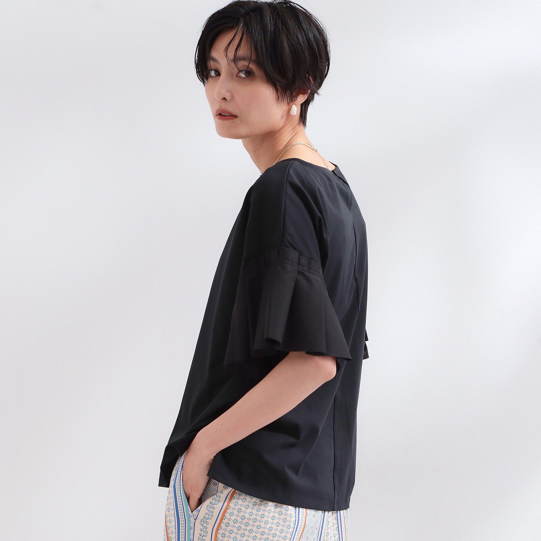 OPAQUE.CLIP「【接触冷感】タックスリーブカットソー《洗濯機OK》」|Tシャツ・カットソー|