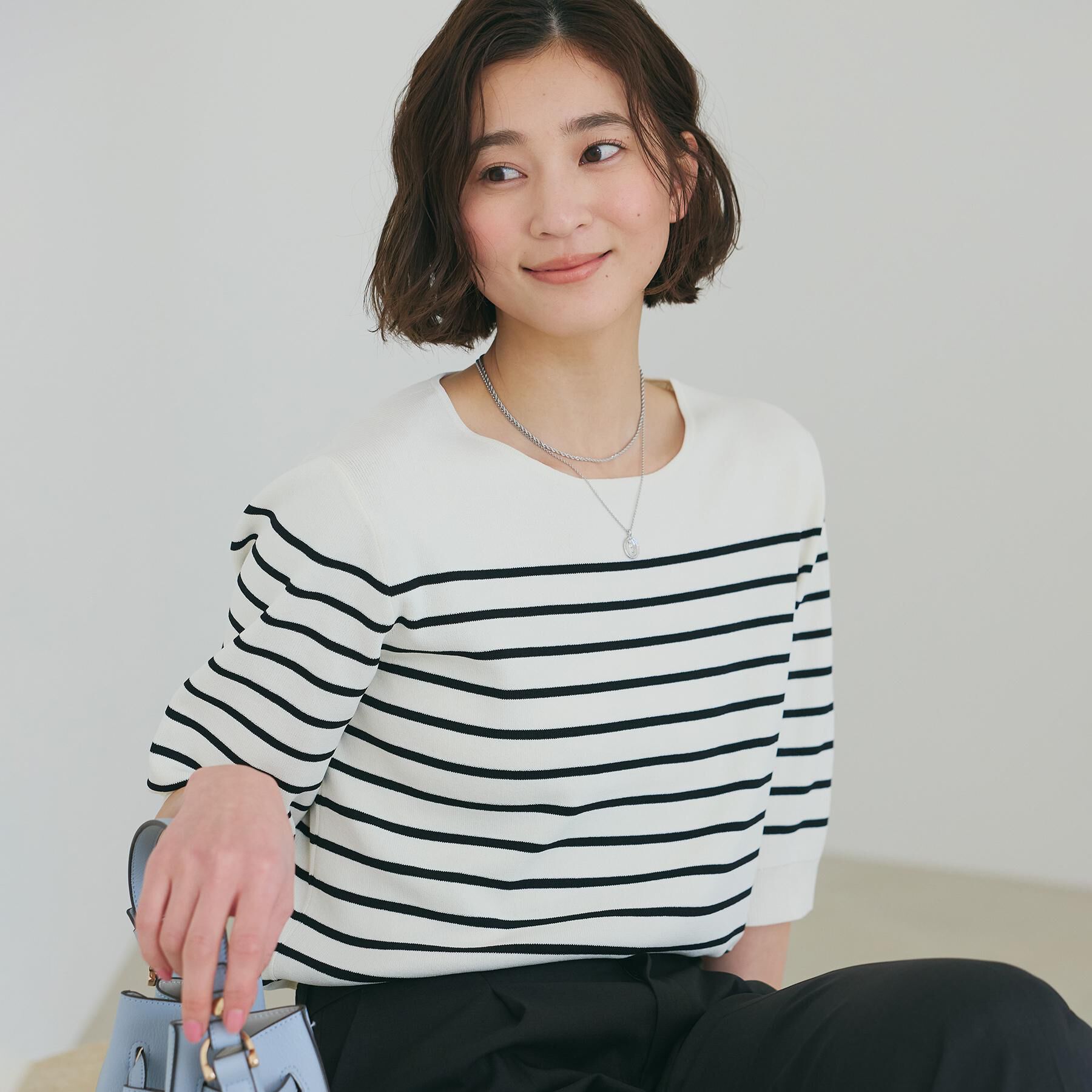THE SHOP TK「【S-XL/ひんやりタッチ】美しさ際立つ 6分袖ニット 洗濯機OK/UVケア/毛玉になりにくい」|ニット・セーター|アイボリー(304)