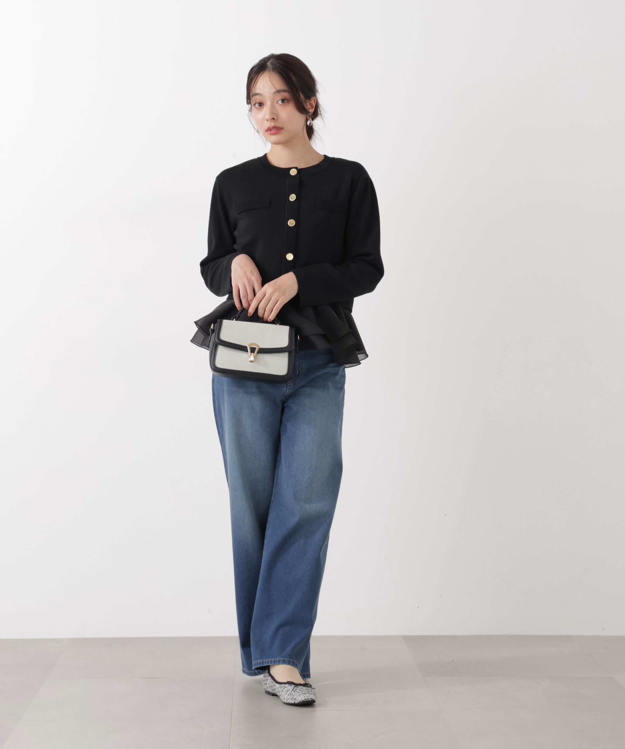 PROPORTION BODY DRESSING「〈a/mie〉シアーペプラムリブニット　26SS」|カーディガン|