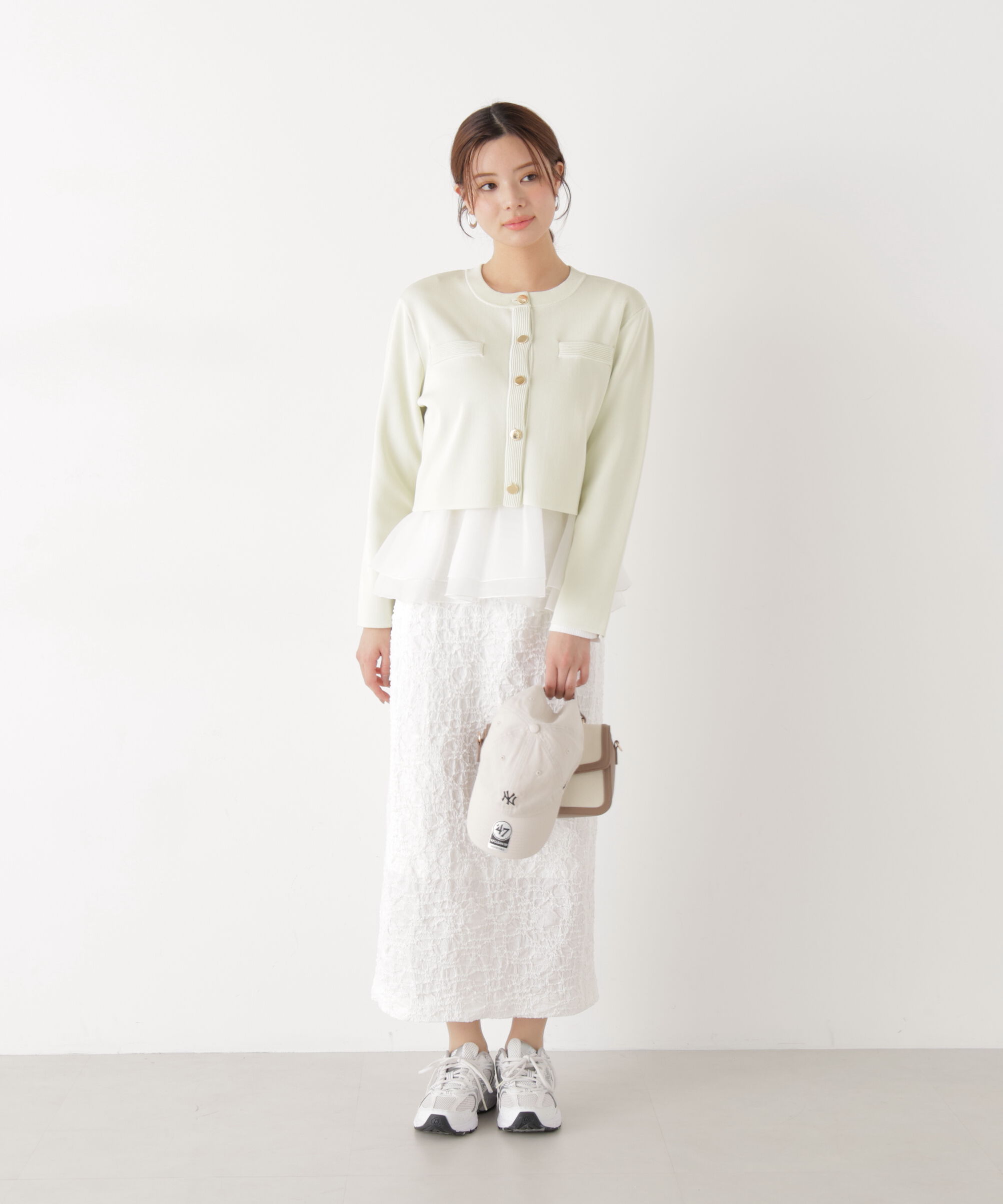 PROPORTION BODY DRESSING「〈a/mie〉シアーペプラムリブニット　26SS」|カーディガン|