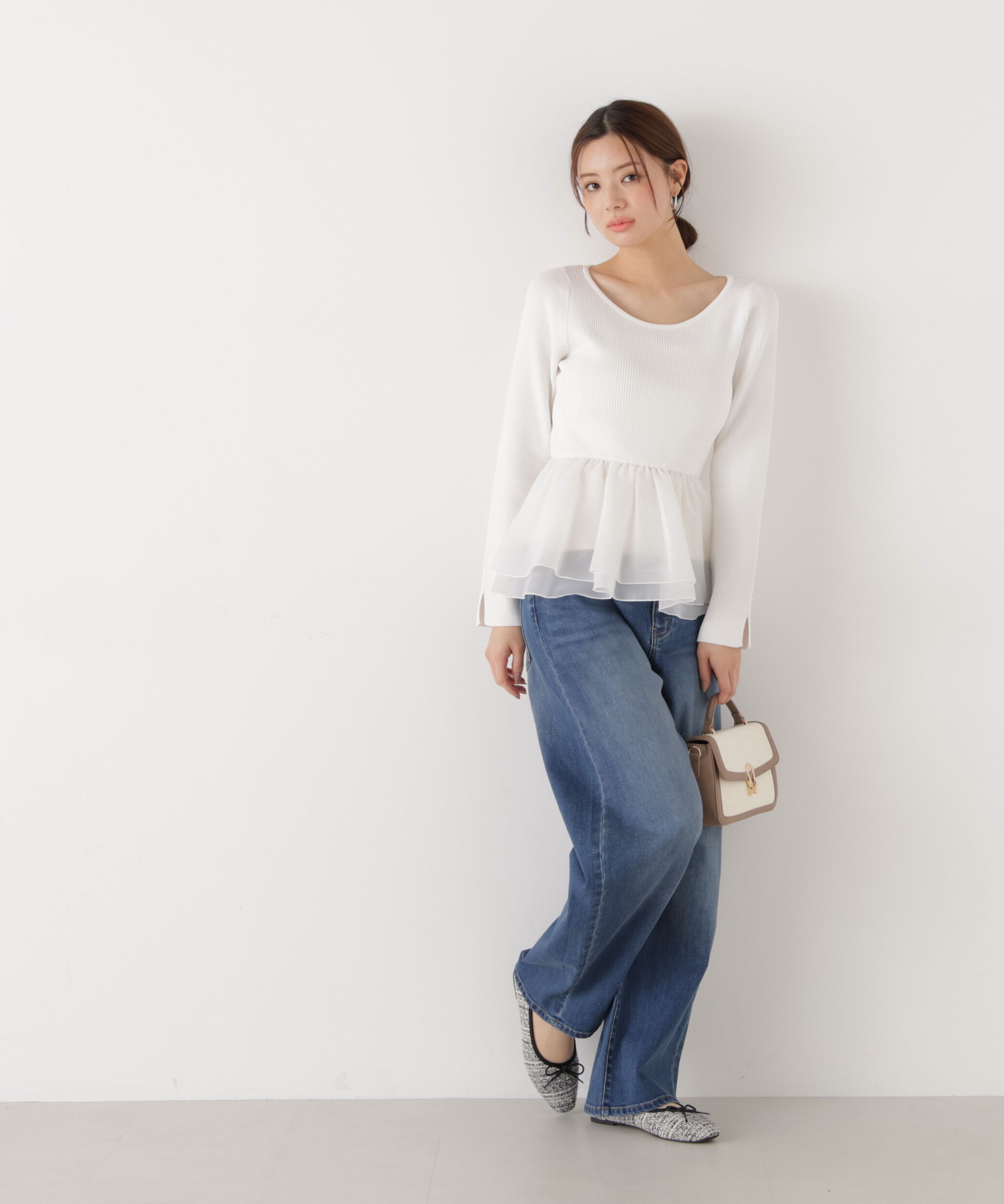 PROPORTION BODY DRESSING「〈a/mie〉シアーペプラムリブニット　26SS」|カーディガン|