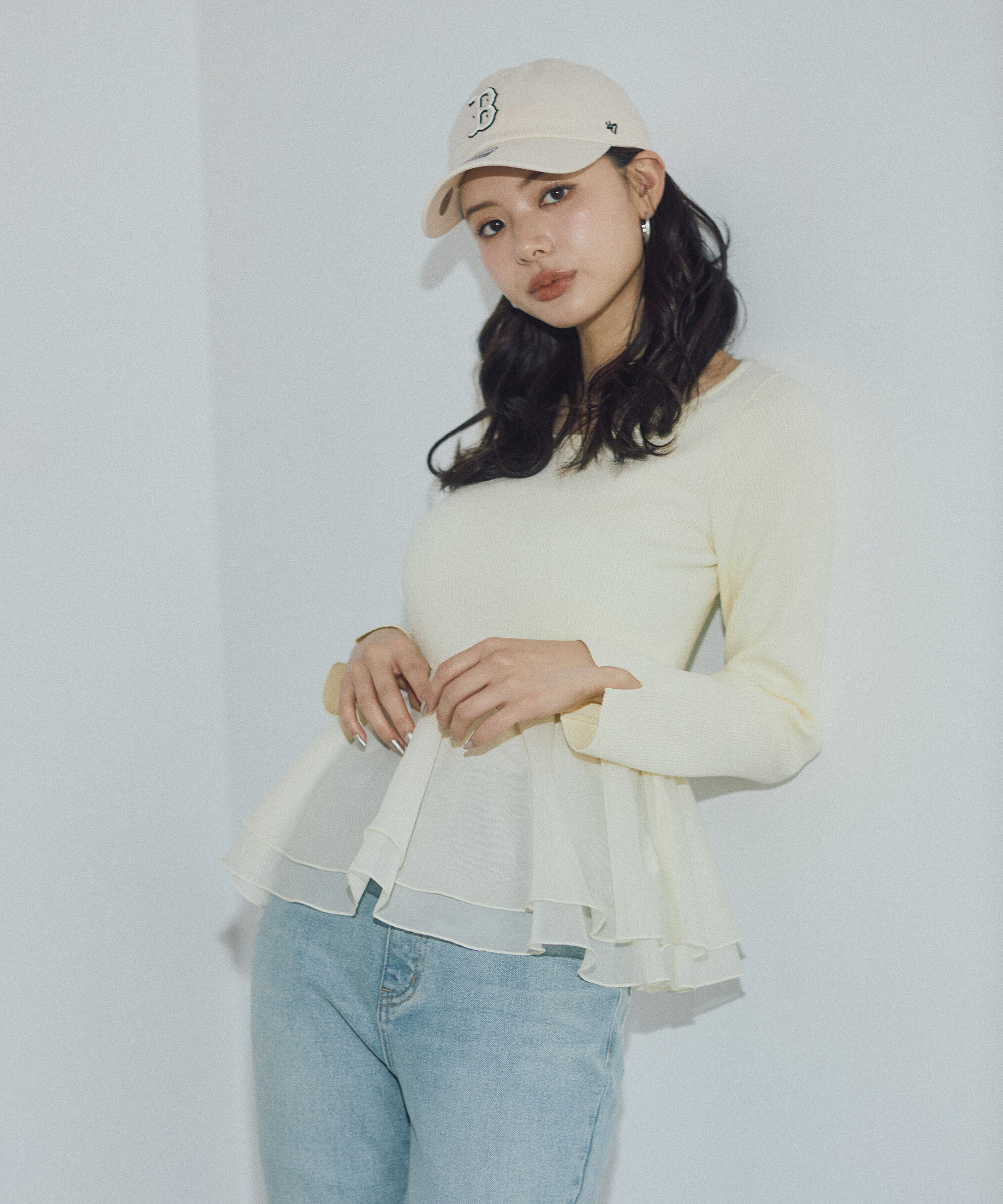 PROPORTION BODY DRESSING「〈a/mie〉シアーペプラムリブニット　26SS」|カーディガン|イエロー