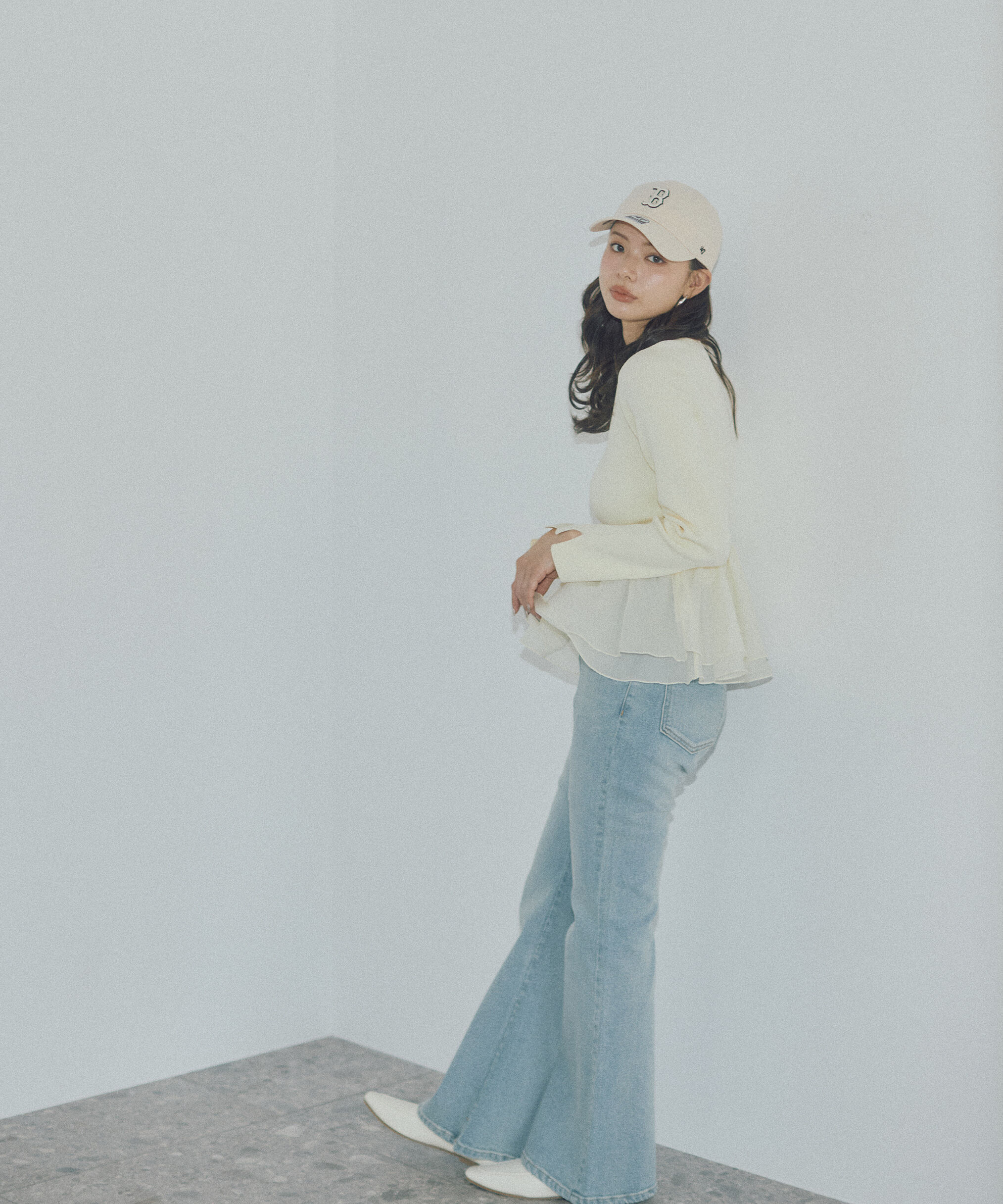 PROPORTION BODY DRESSING「〈a/mie〉シアーペプラムリブニット　26SS」|カーディガン|