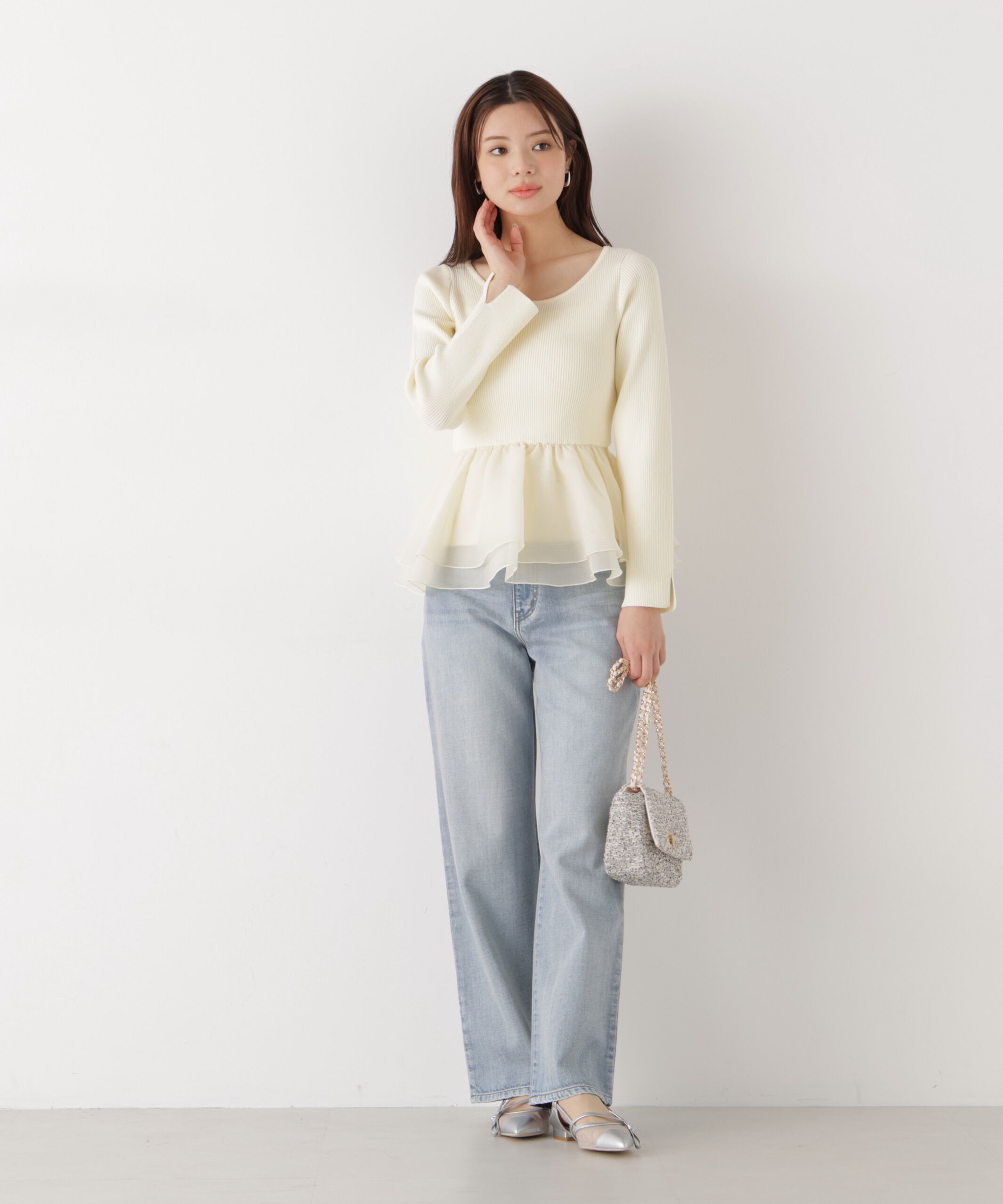PROPORTION BODY DRESSING「〈a/mie〉シアーペプラムリブニット　26SS」|カーディガン|