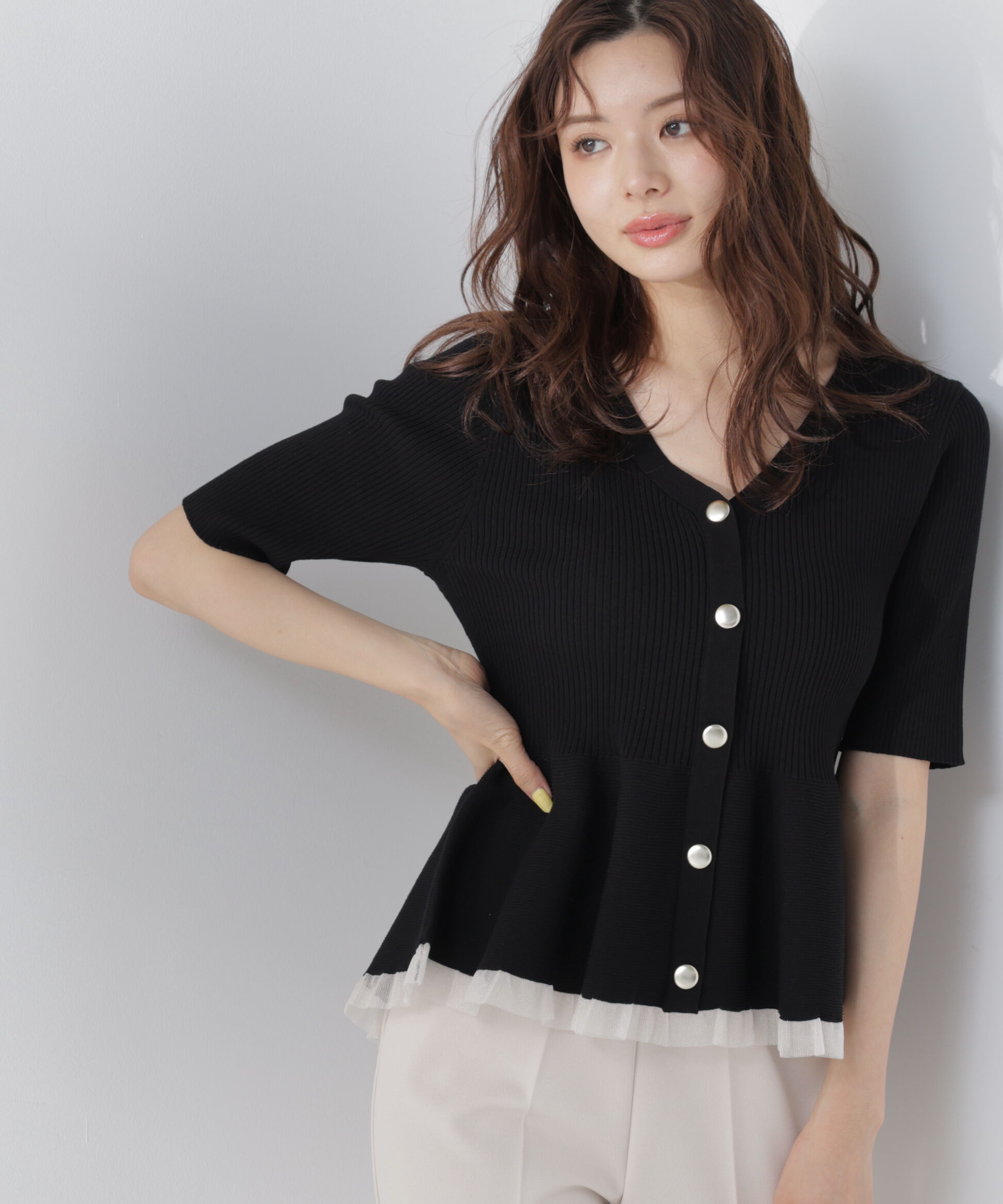 PROPORTION BODY DRESSING「部分シアーペプラムニット　26SS」|ニット・セーター|