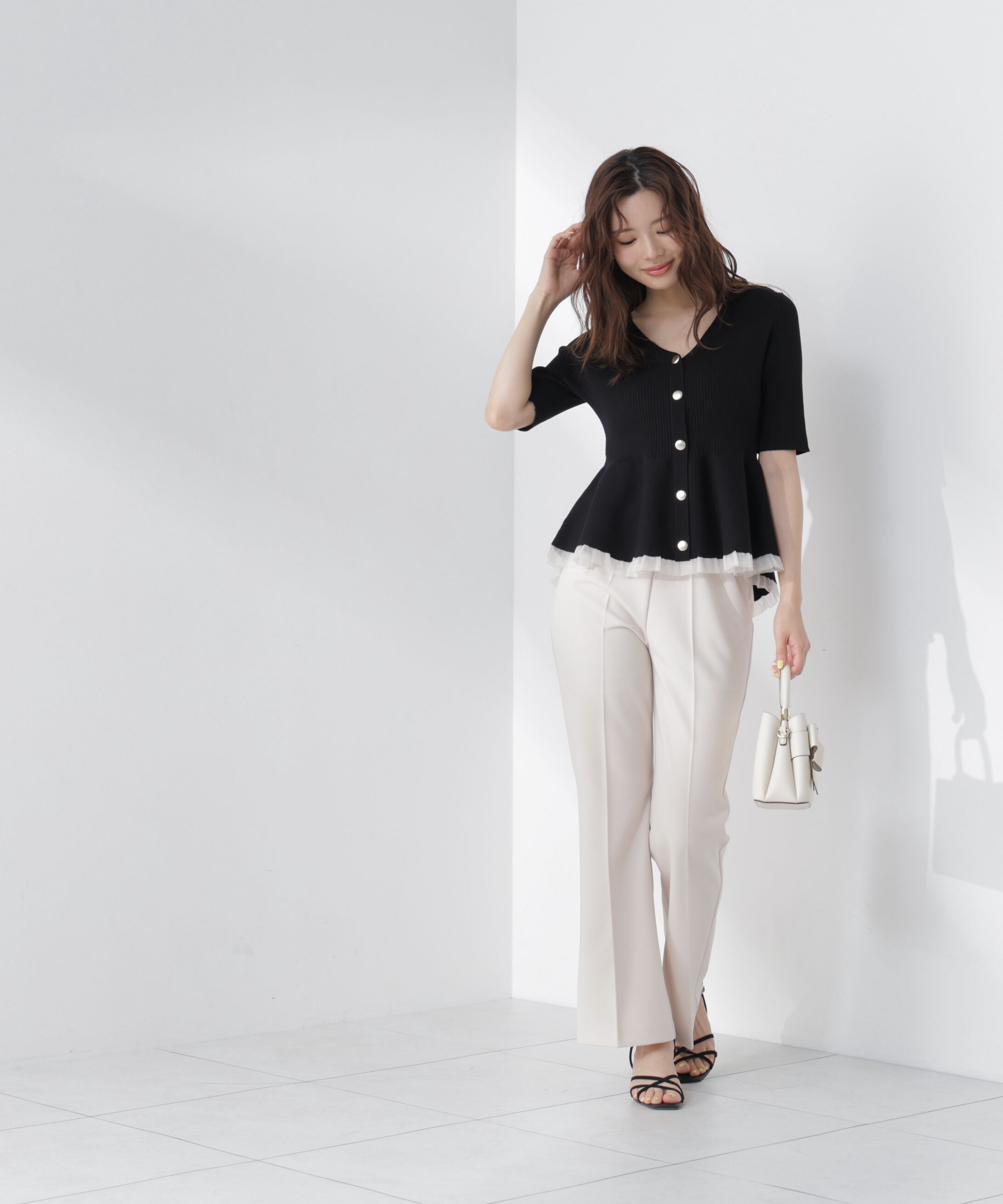 PROPORTION BODY DRESSING「部分シアーペプラムニット　26SS」|ニット・セーター|