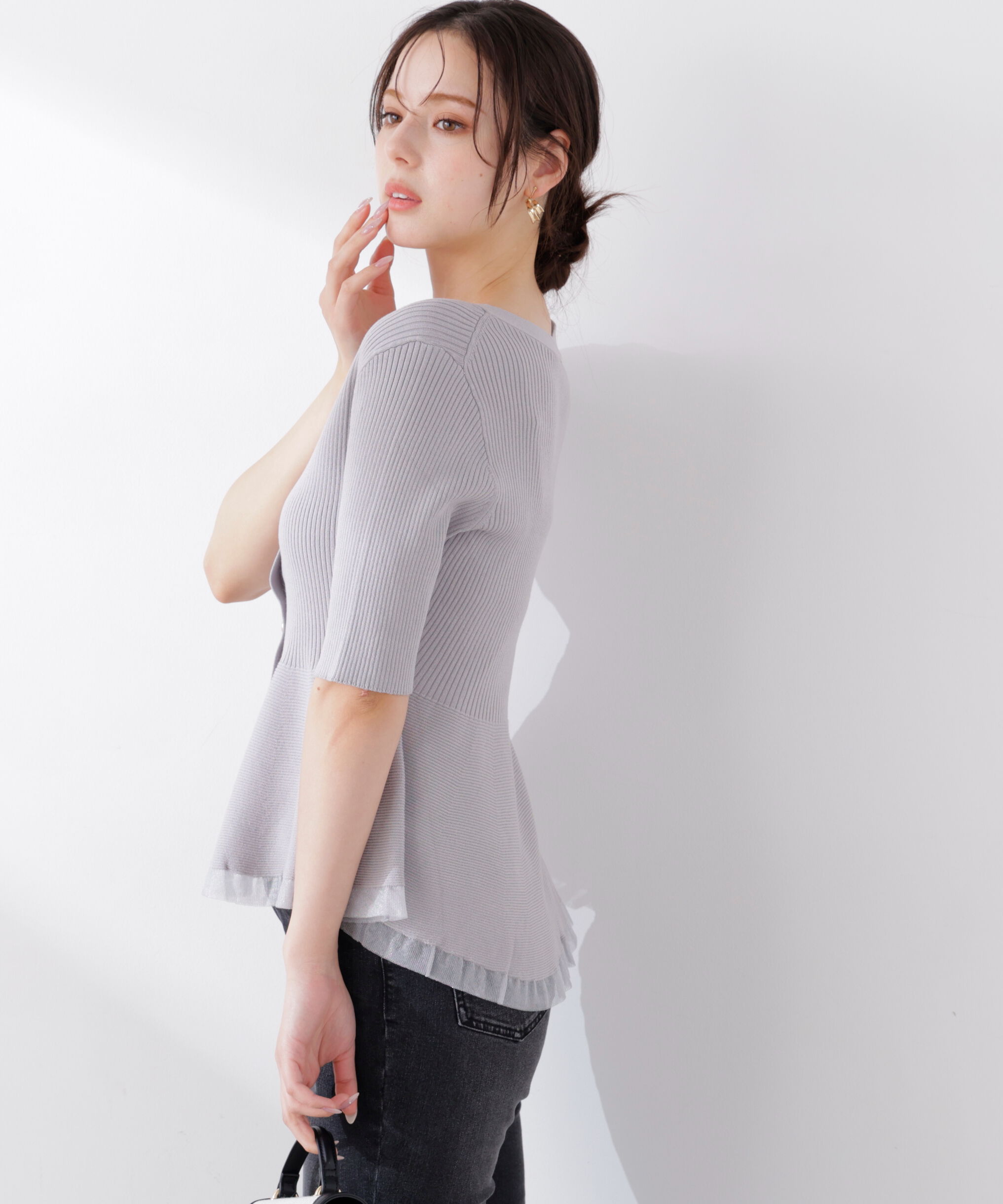 PROPORTION BODY DRESSING「部分シアーペプラムニット　26SS」|ニット・セーター|