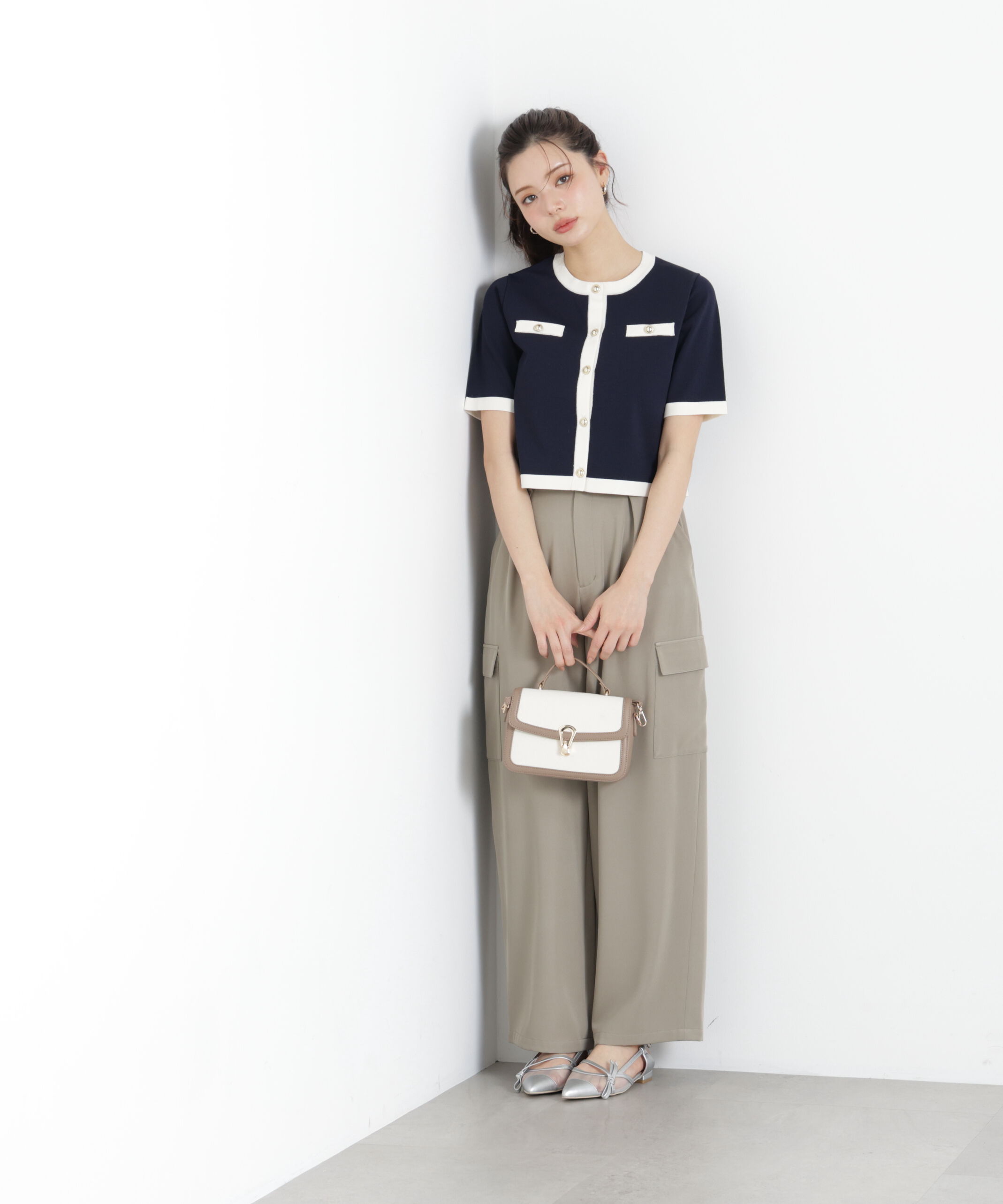 PROPORTION BODY DRESSING「ハーフスリーブバイカラーニットカーディガン　26SS」|カーディガン|