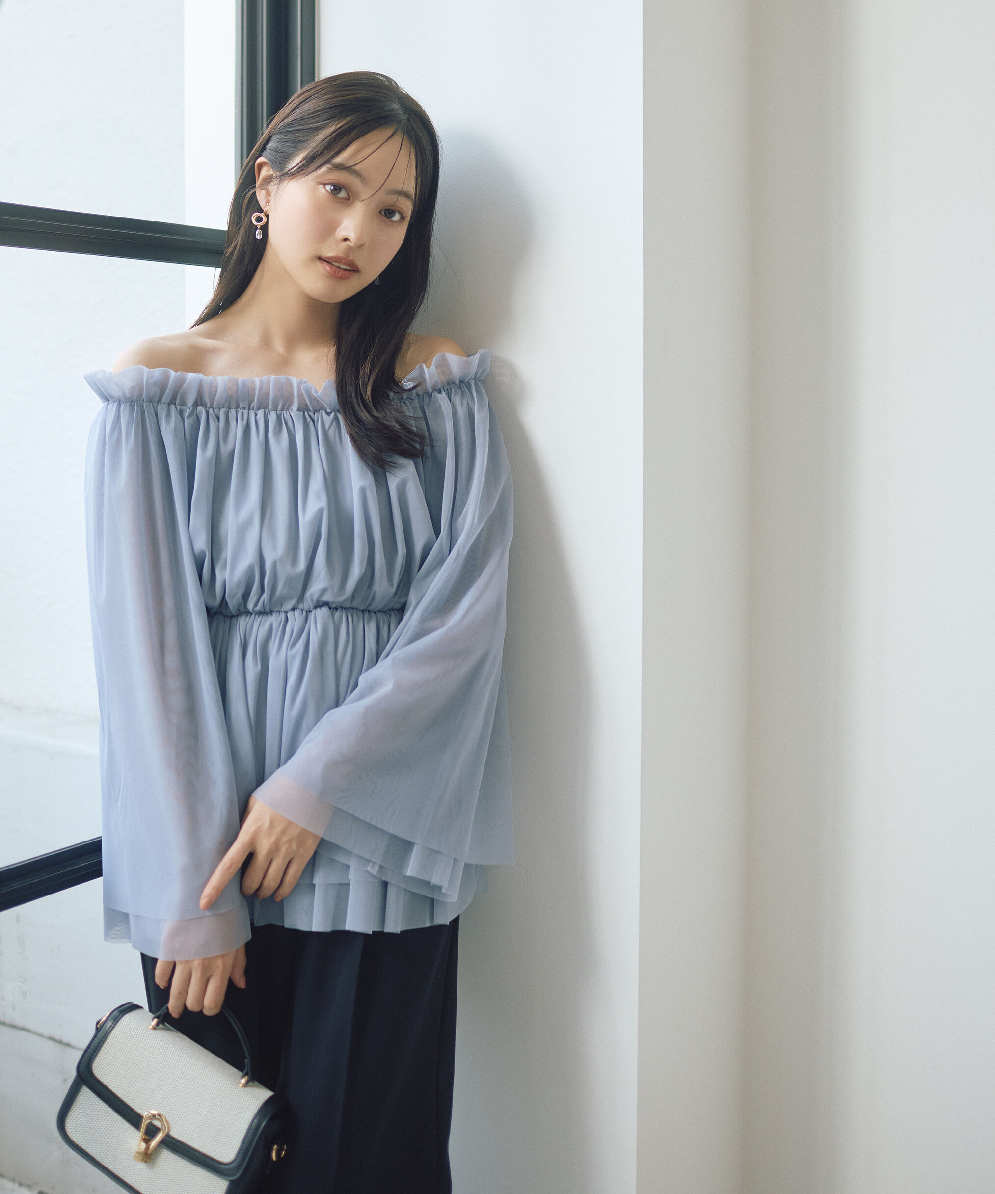 PROPORTION BODY DRESSING「チュールスリーブフレアブラウス　26SS」|シャツ・ブラウス|ブルー
