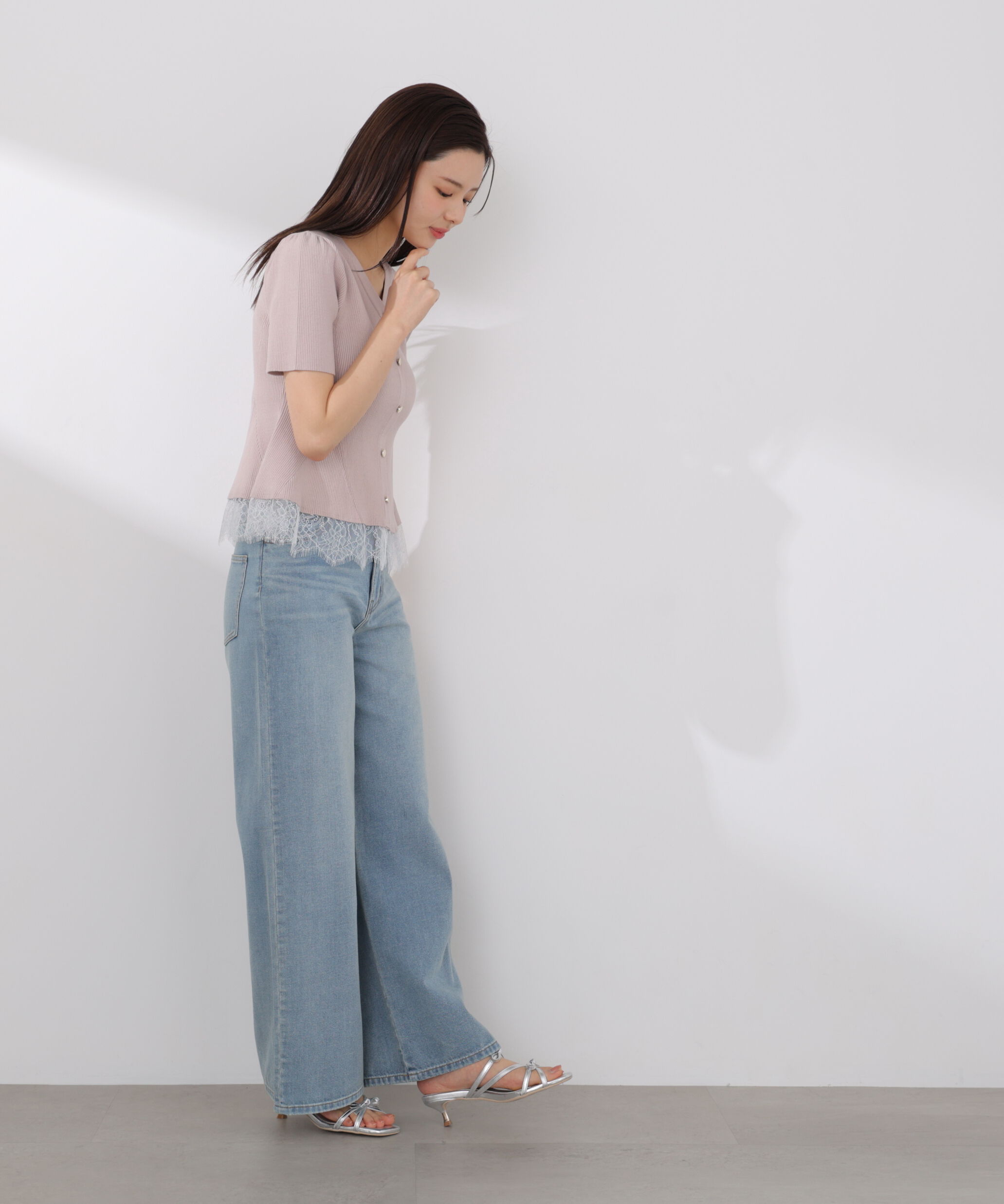 PROPORTION BODY DRESSING「レース付きペプラムニットセット 26SS」|ワンピース|