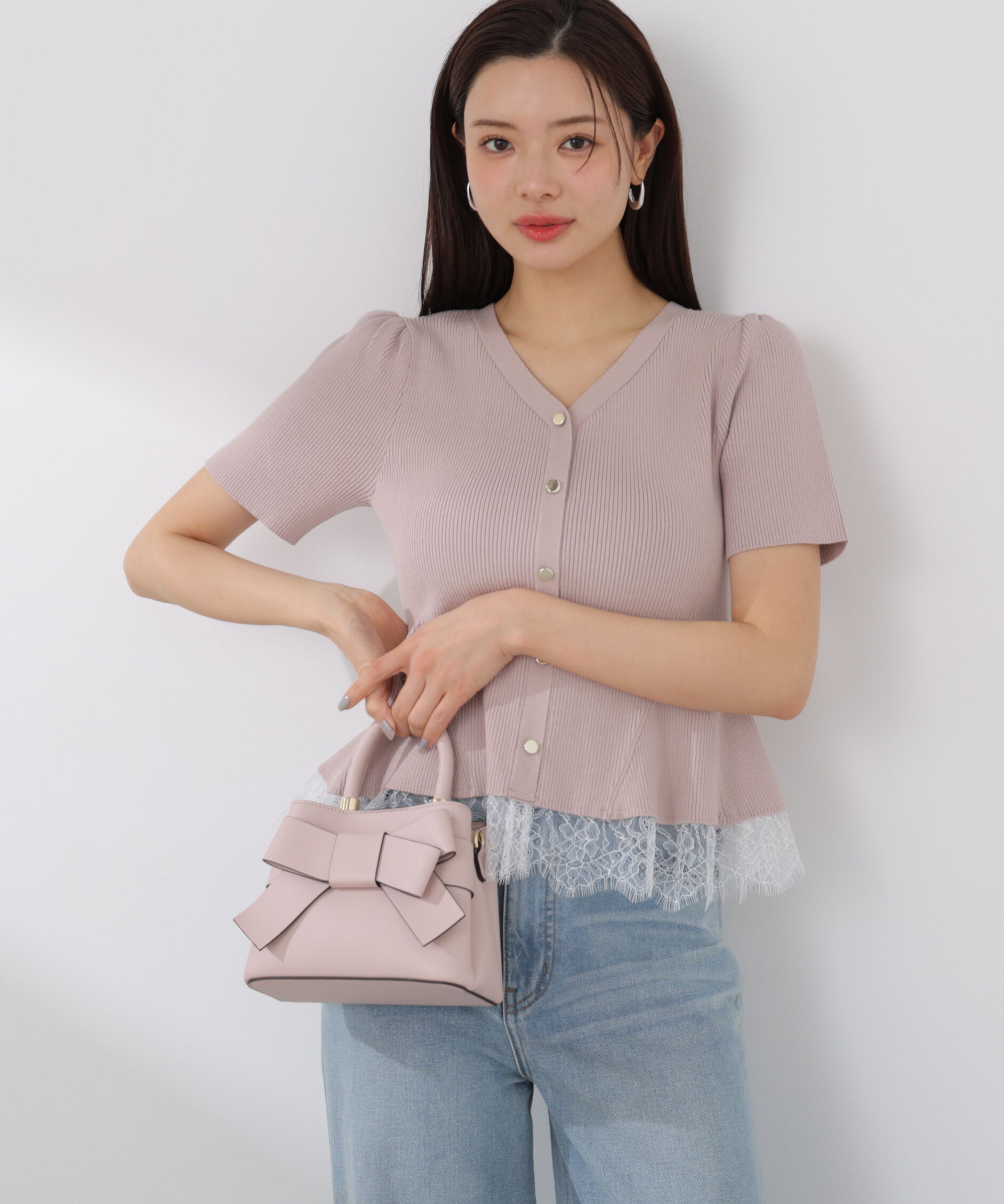 PROPORTION BODY DRESSING「レース付きペプラムニットセット 26SS」|ワンピース|