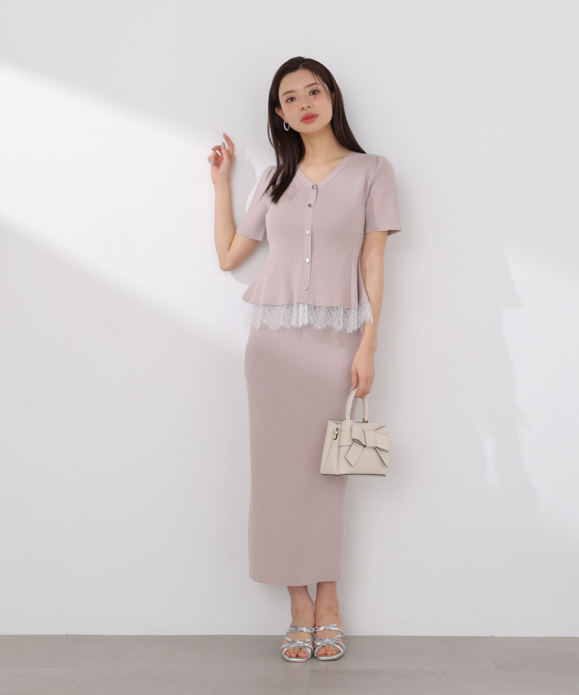 PROPORTION BODY DRESSING「レース付きペプラムニットセット 26SS」|ワンピース|