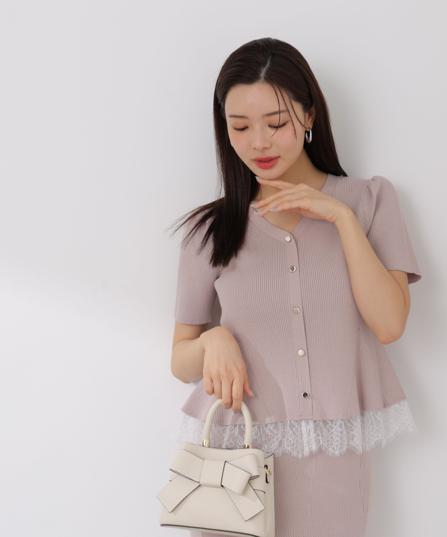 PROPORTION BODY DRESSING「レース付きペプラムニットセット 26SS」|ワンピース|