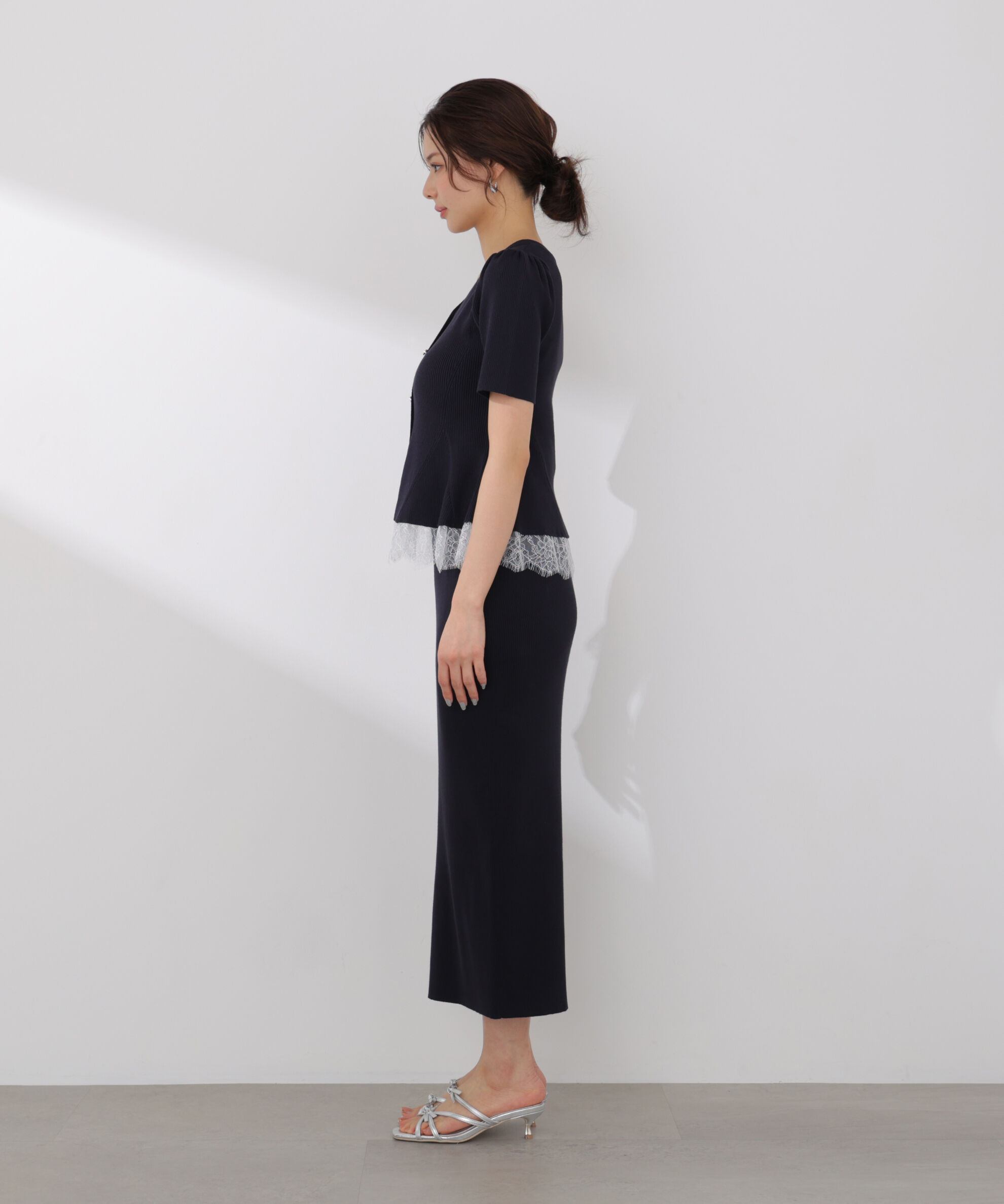 PROPORTION BODY DRESSING「レース付きペプラムニットセット 26SS」|ワンピース|