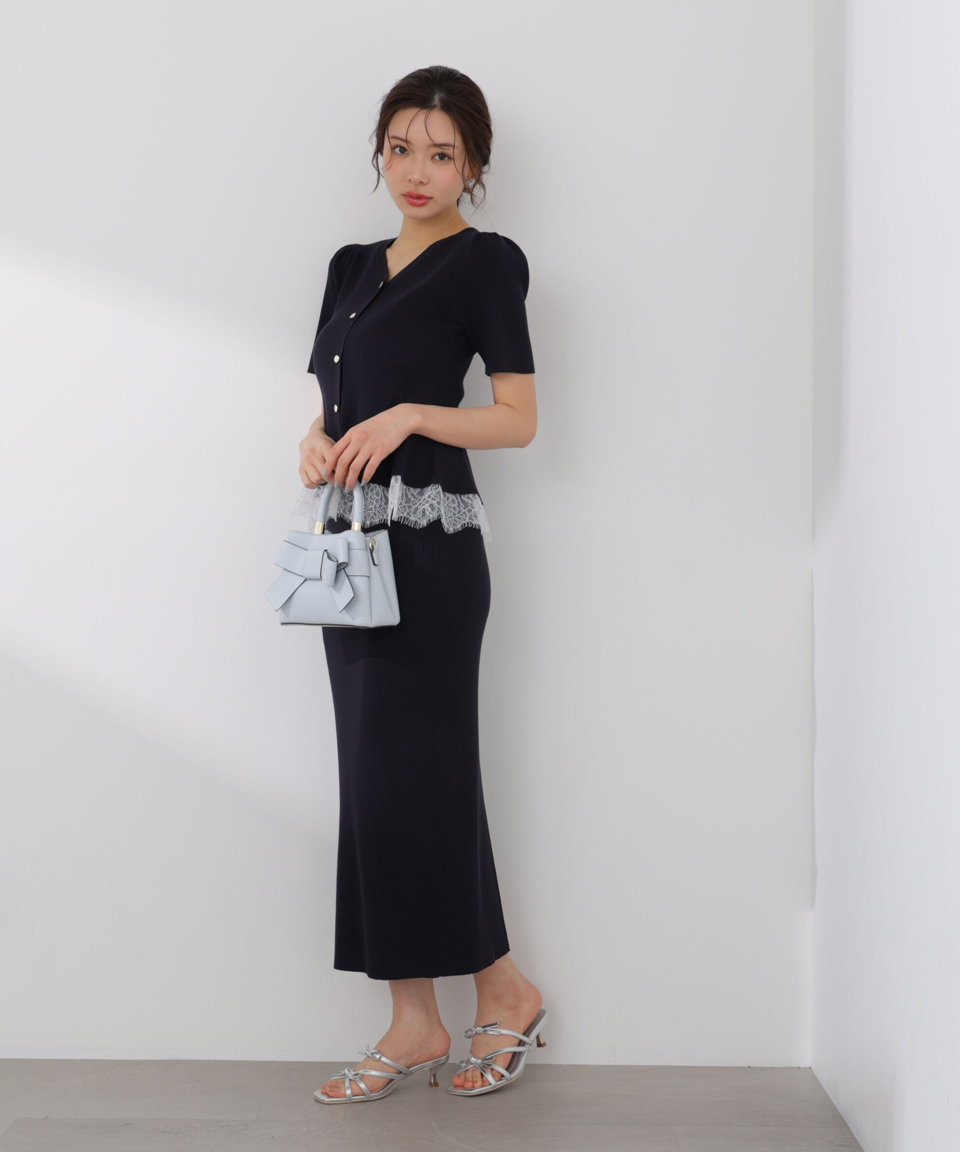 PROPORTION BODY DRESSING「レース付きペプラムニットセット 26SS」|ワンピース|