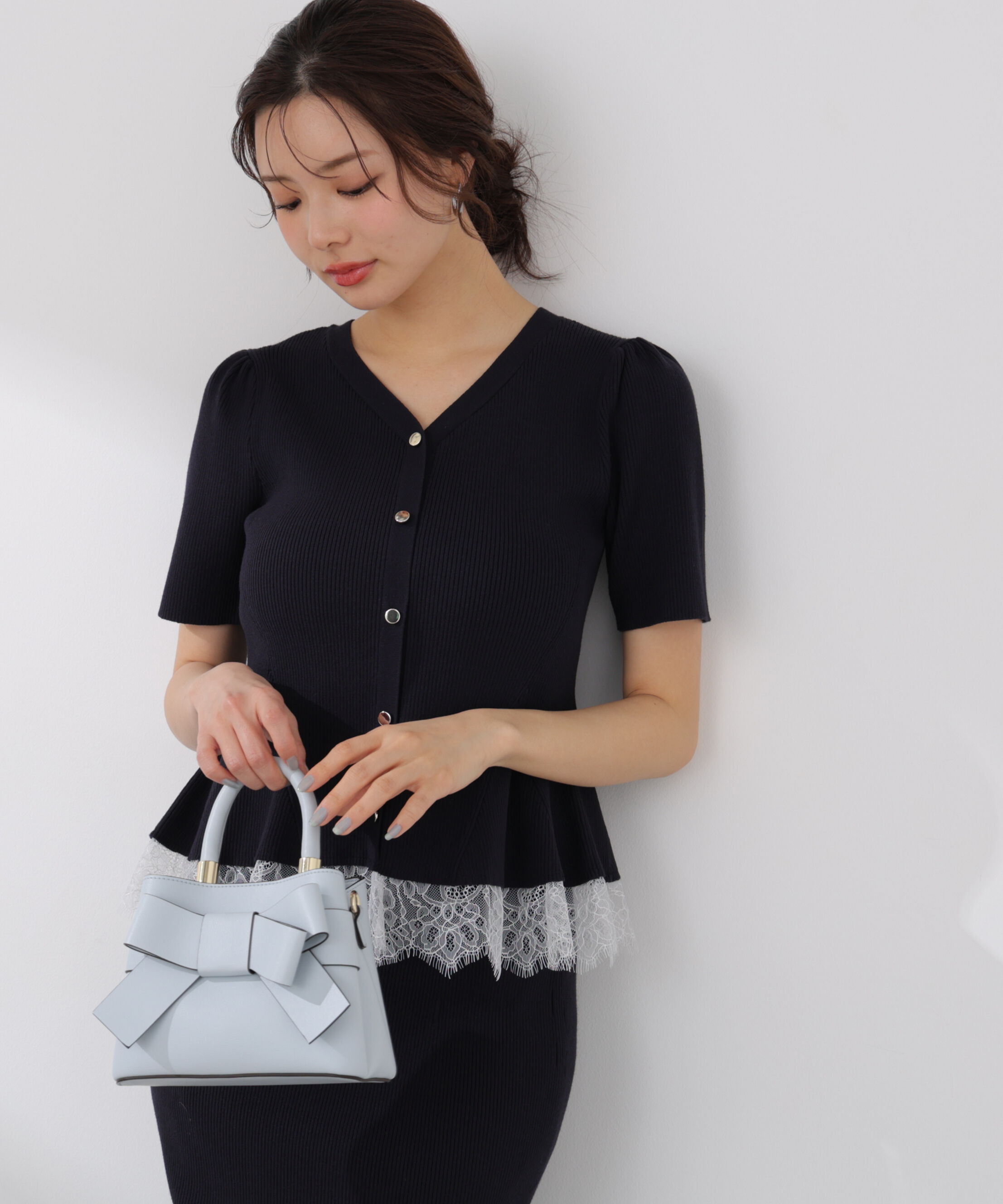 PROPORTION BODY DRESSING「レース付きペプラムニットセット 26SS」|ワンピース|