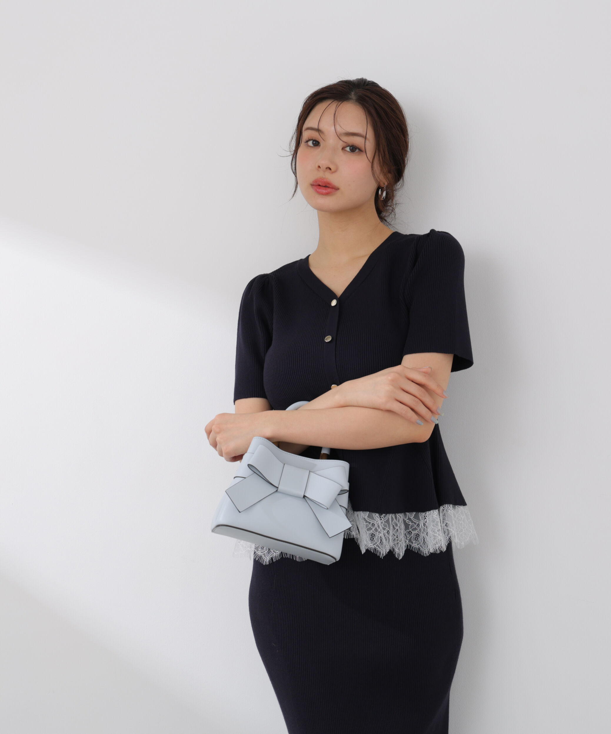 PROPORTION BODY DRESSING「レース付きペプラムニットセット 26SS」|ワンピース|