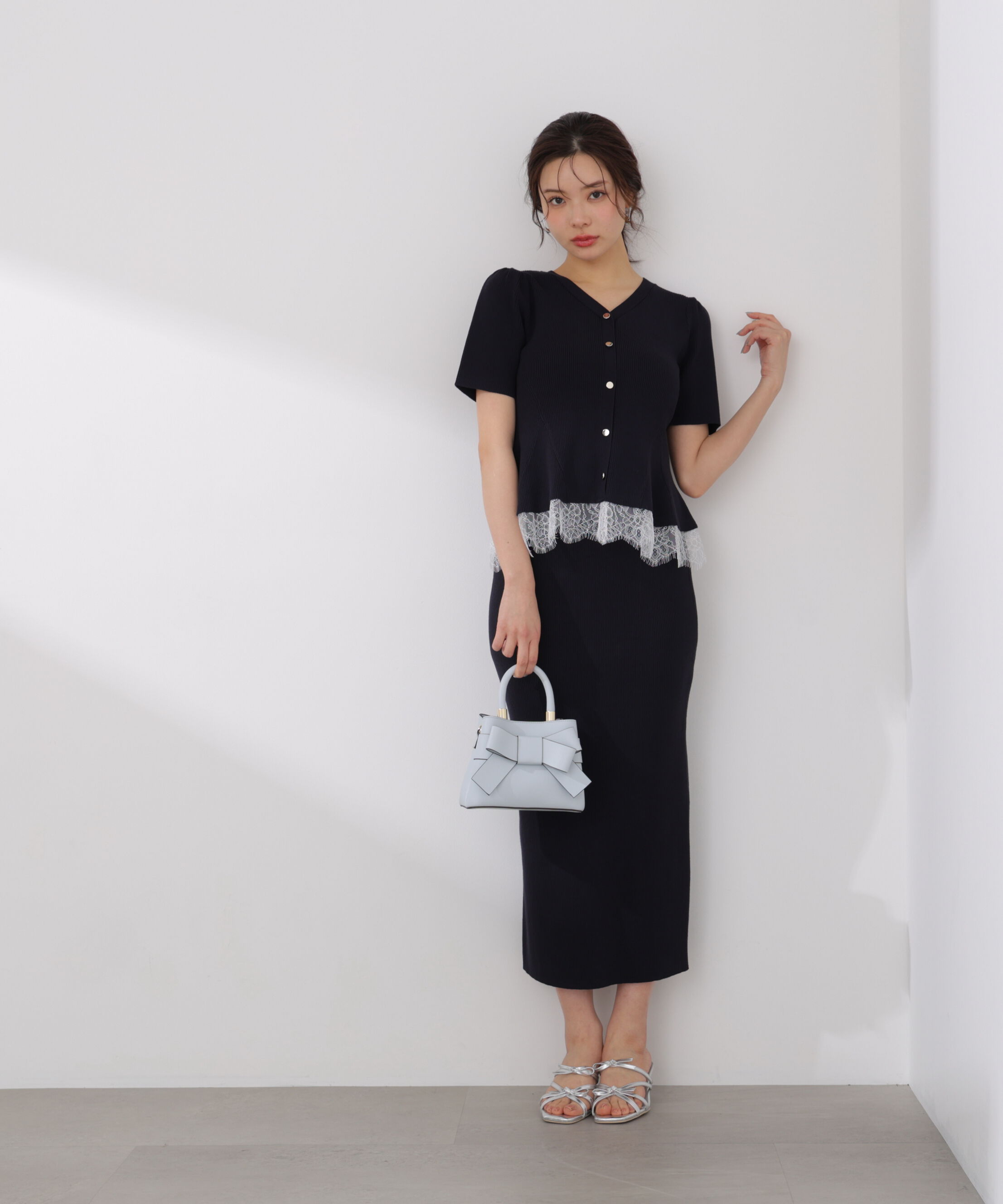 PROPORTION BODY DRESSING「レース付きペプラムニットセット 26SS」|ワンピース|