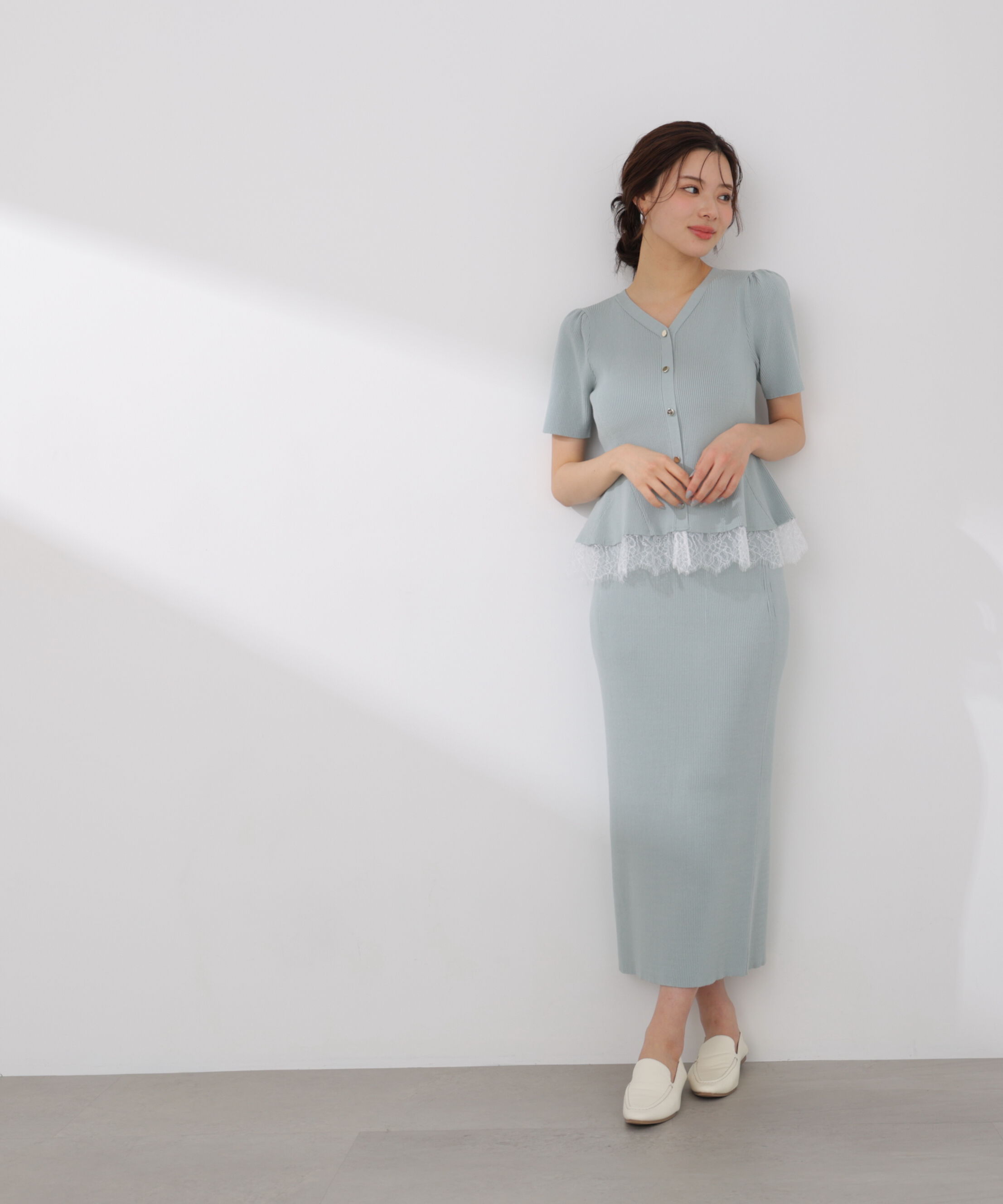 PROPORTION BODY DRESSING「レース付きペプラムニットセット 26SS」|ワンピース|