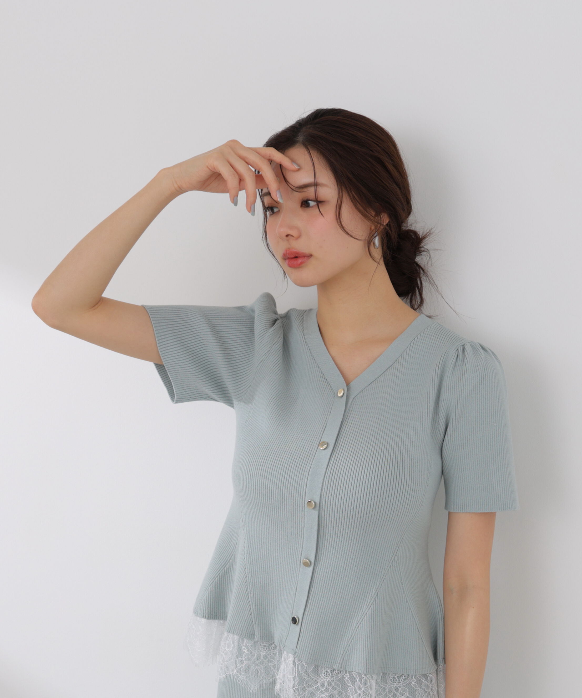PROPORTION BODY DRESSING「レース付きペプラムニットセット 26SS」|ワンピース|